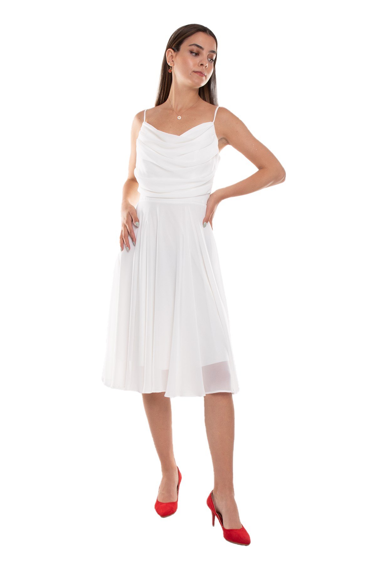 1303 Önü Degrade Kısa Şifon Elbise