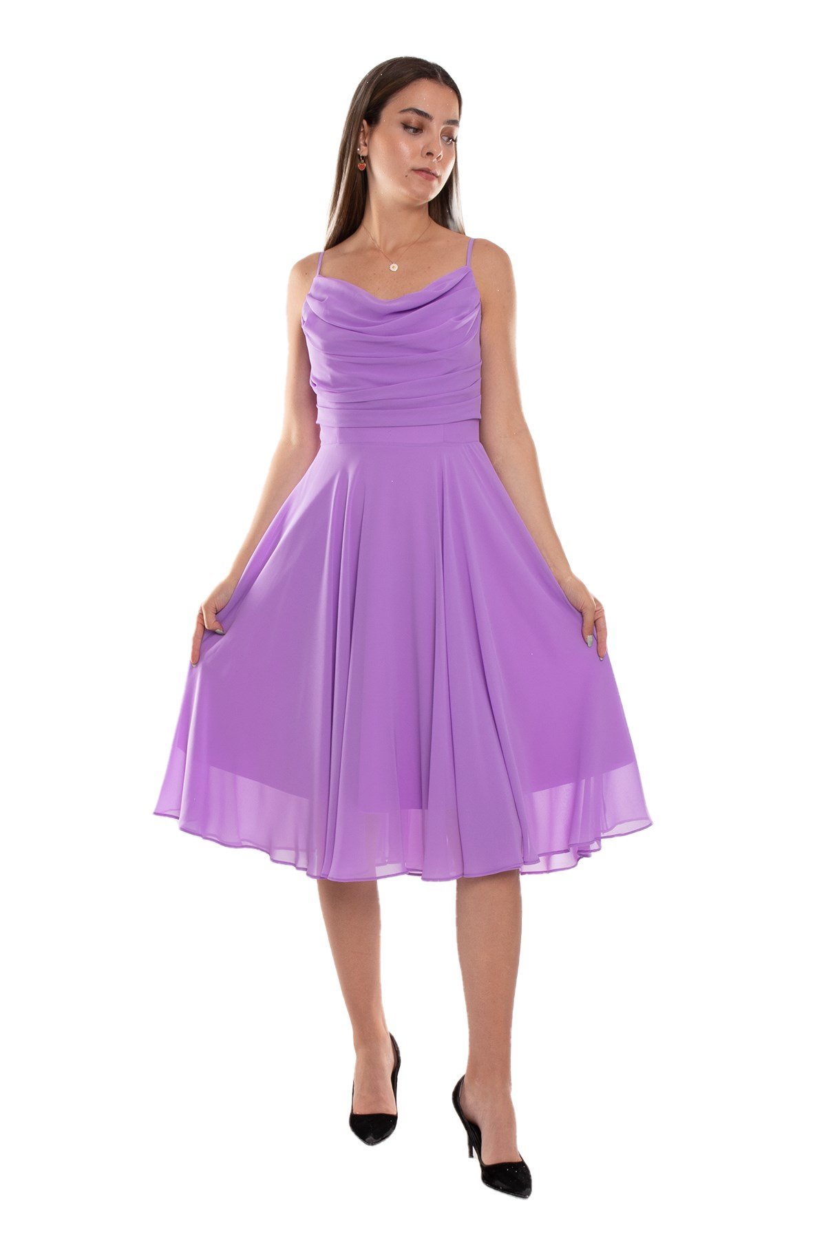 1303 Önü Degrade Kısa Şifon Elbise