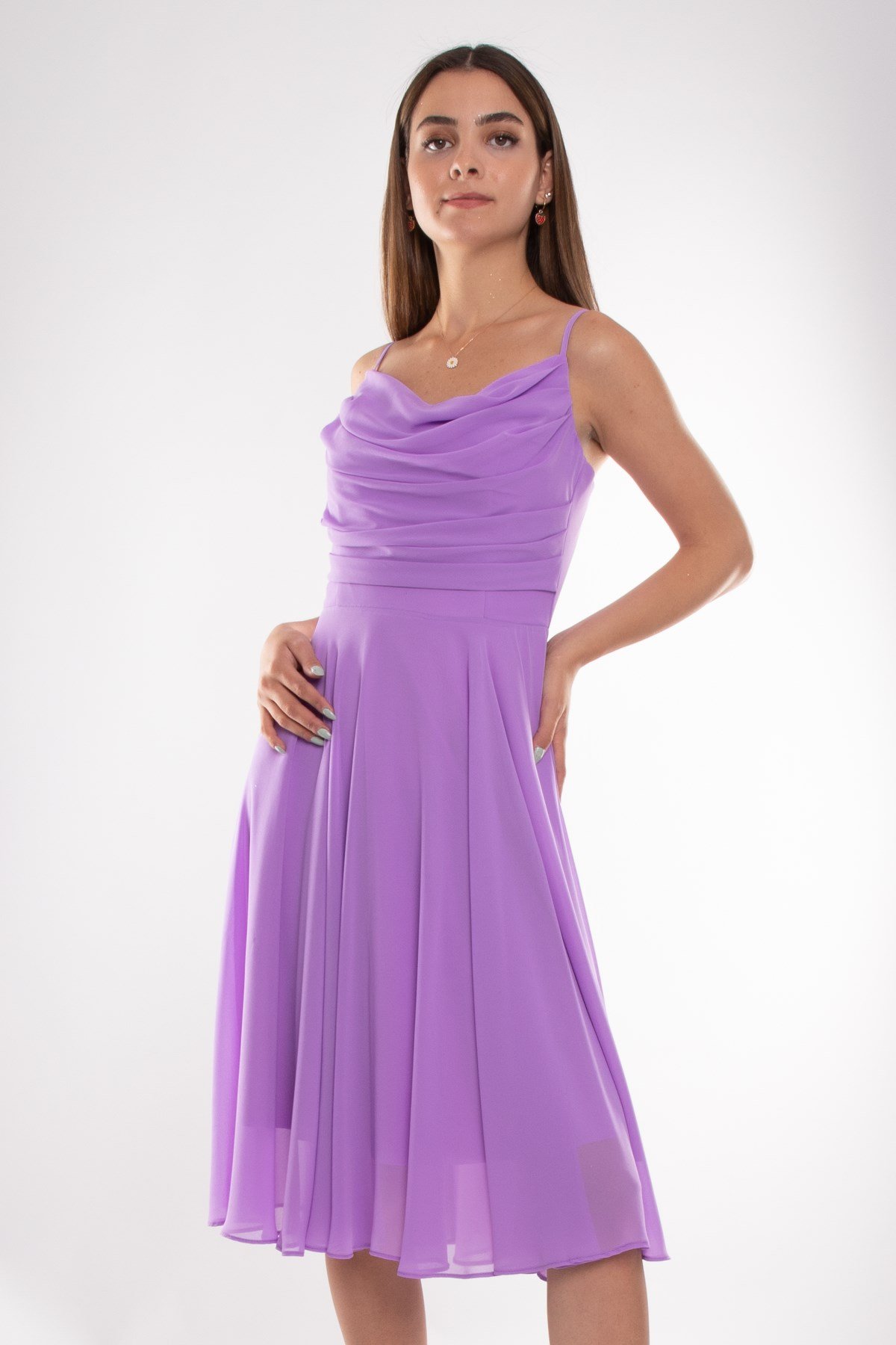 1303 Önü Degrade Kısa Şifon Elbise