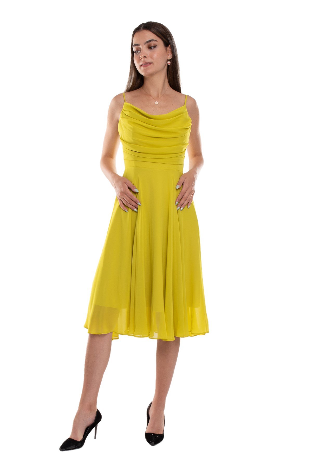 1303 Önü Degrade Kısa Şifon Elbise