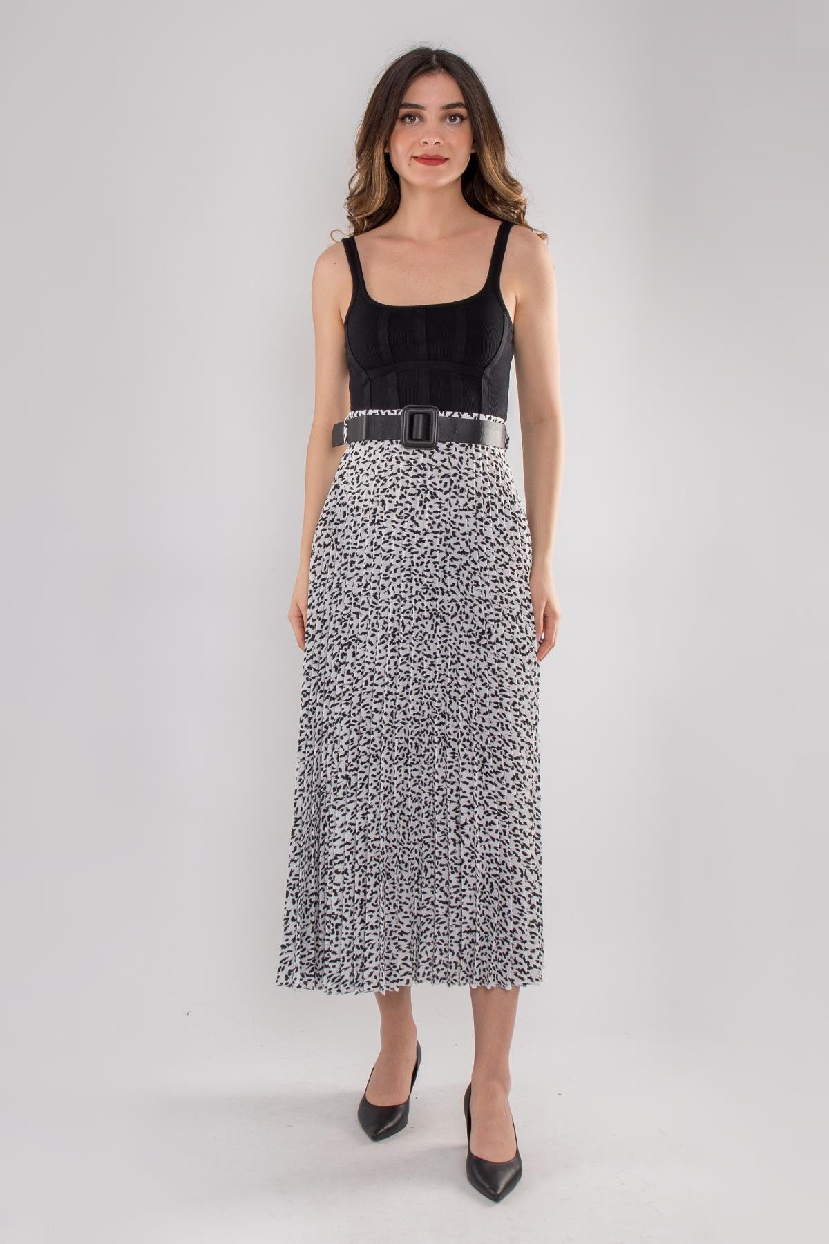 1403 Bel Kemerli Leopar Desen Piliseli Midiboy Etek