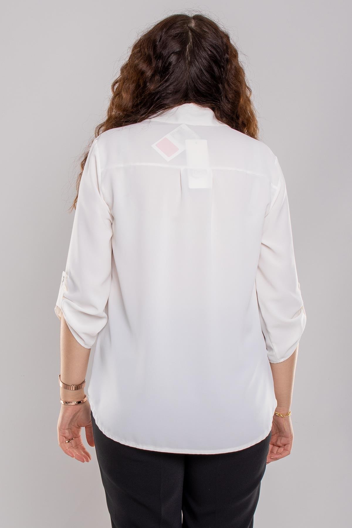 1404 Büyük Beden Cep Kapaklı Truvakar Kol Büyük Beden Kadın Gömlek