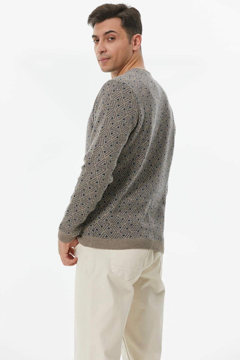 14225 Yünlü Sıfır Yaka Desenli Erkek Triko Kazak