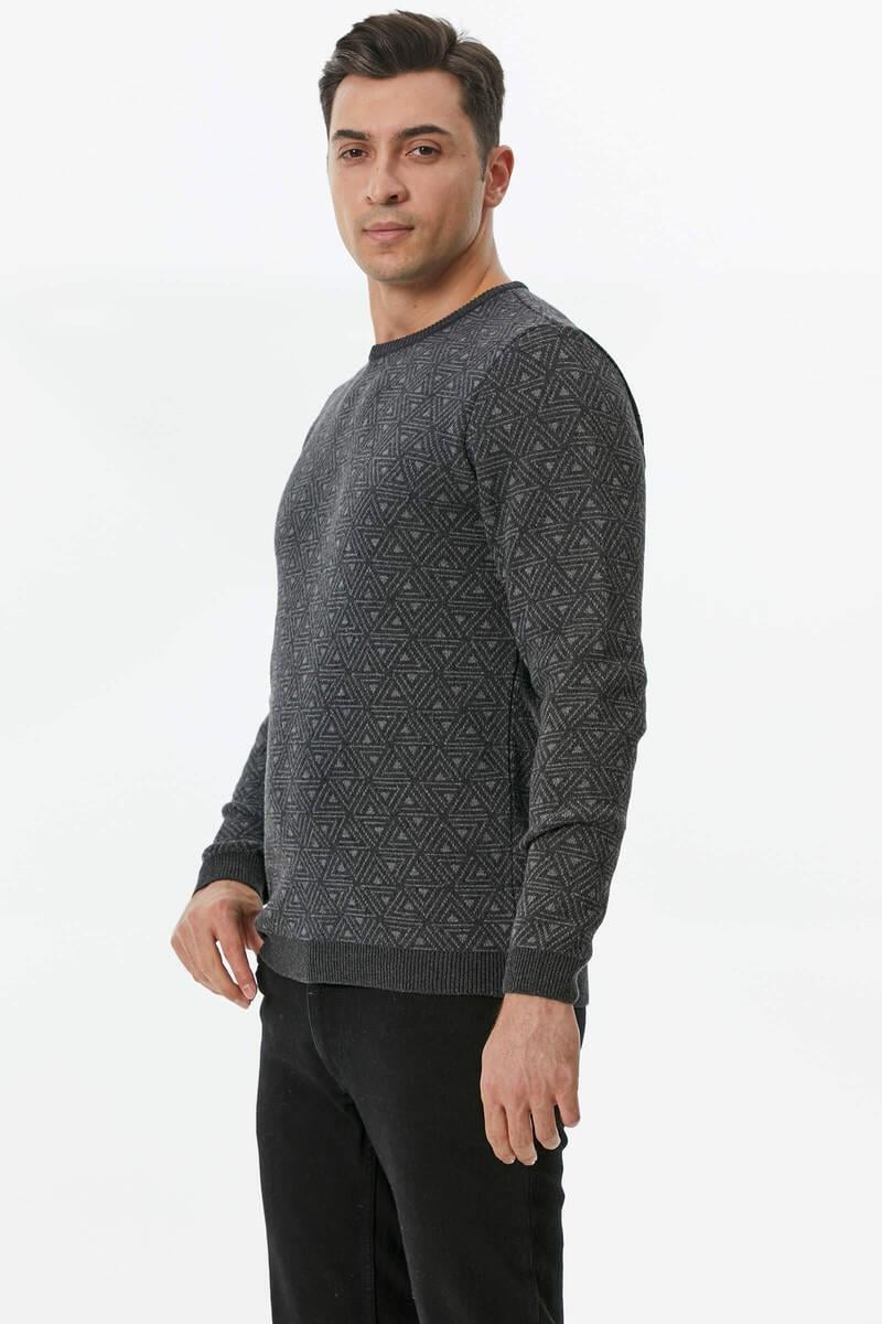 14225 Yünlü Sıfır Yaka Desenli Erkek Triko Kazak