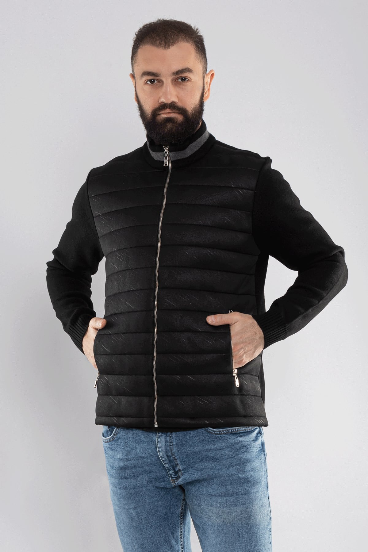 14239 Fermuarlı Kapitone Çelik Örgü Detay Mont