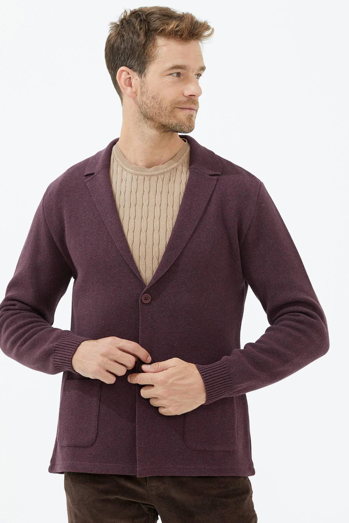 14268 Polo Yaka Düğmeli Erkek Triko Ceket