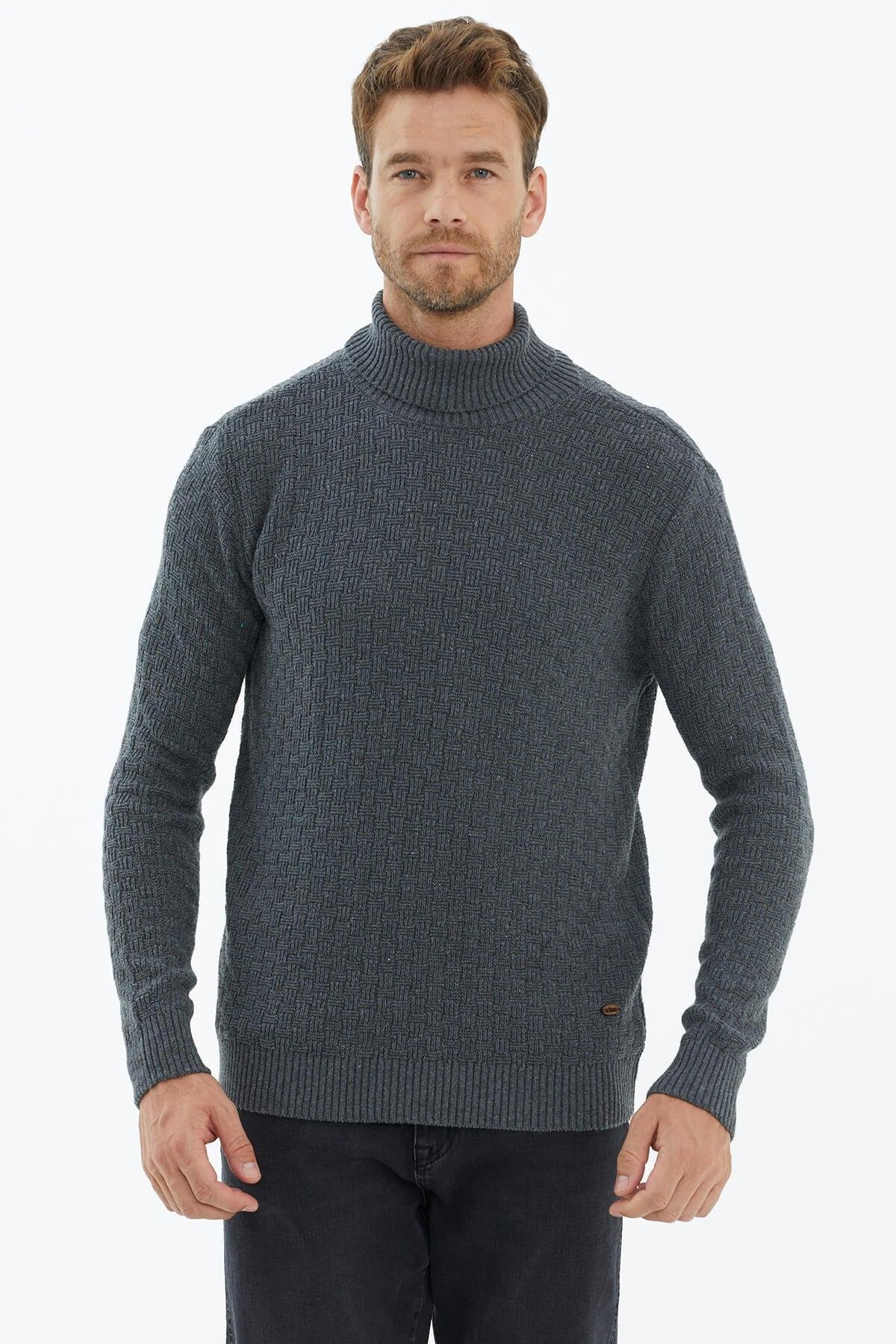 14280 Yünlü Tam Balıkçı Yaka Erkek Triko Kazak