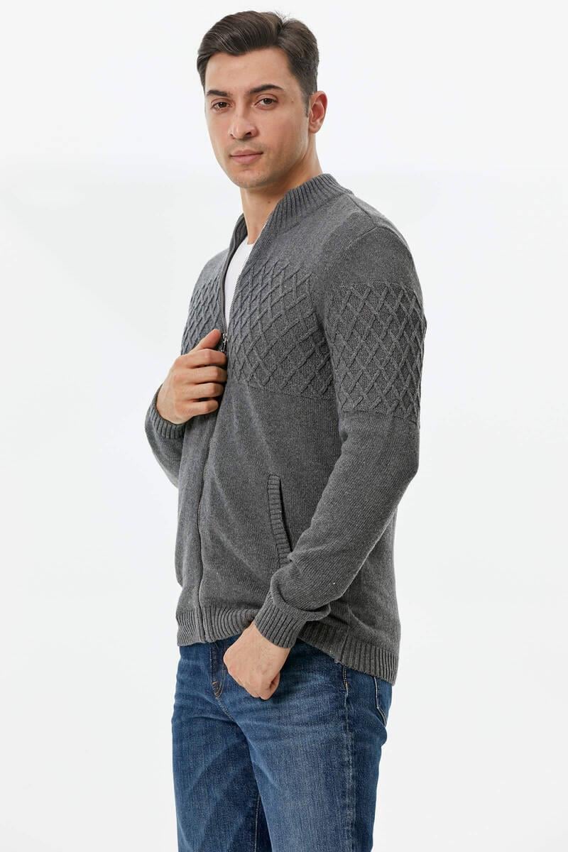 14290 Yünlü Dik Yaka Fermuarlı Erkek Triko Hırka