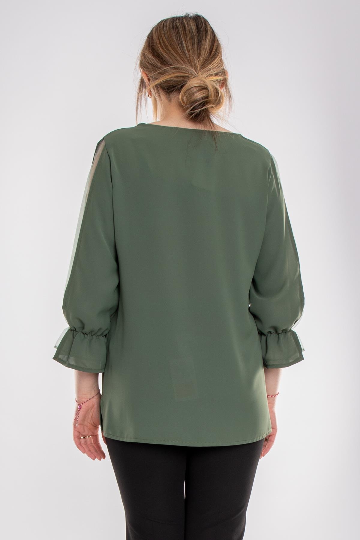 1490 Büyük Beden Organze Tül Kol Vyaka Viscon Bluz