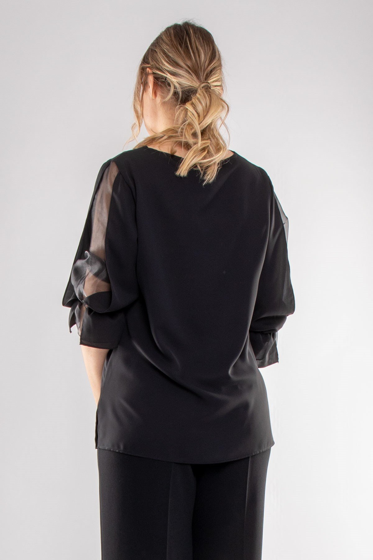 1490 Büyük Beden Organze Tül Kol Vyaka Viscon Bluz