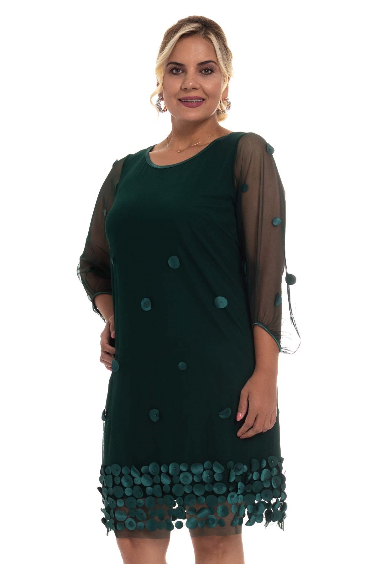 1555 BB 3D Eteği Baskılı Astarlı Kısa Elbise