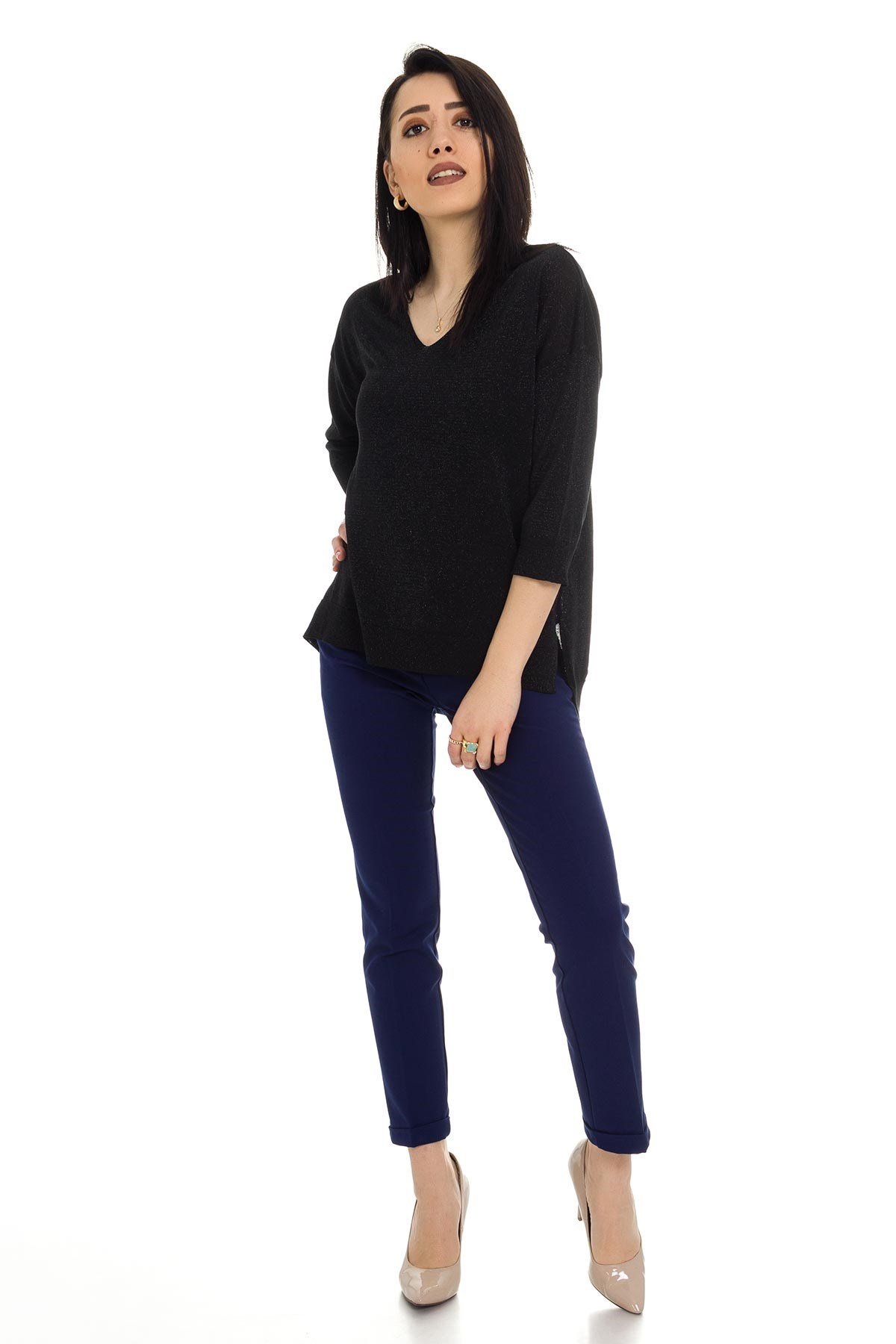 158 KB V Yaka Simli Truv.Kol İnce Triko Bluz