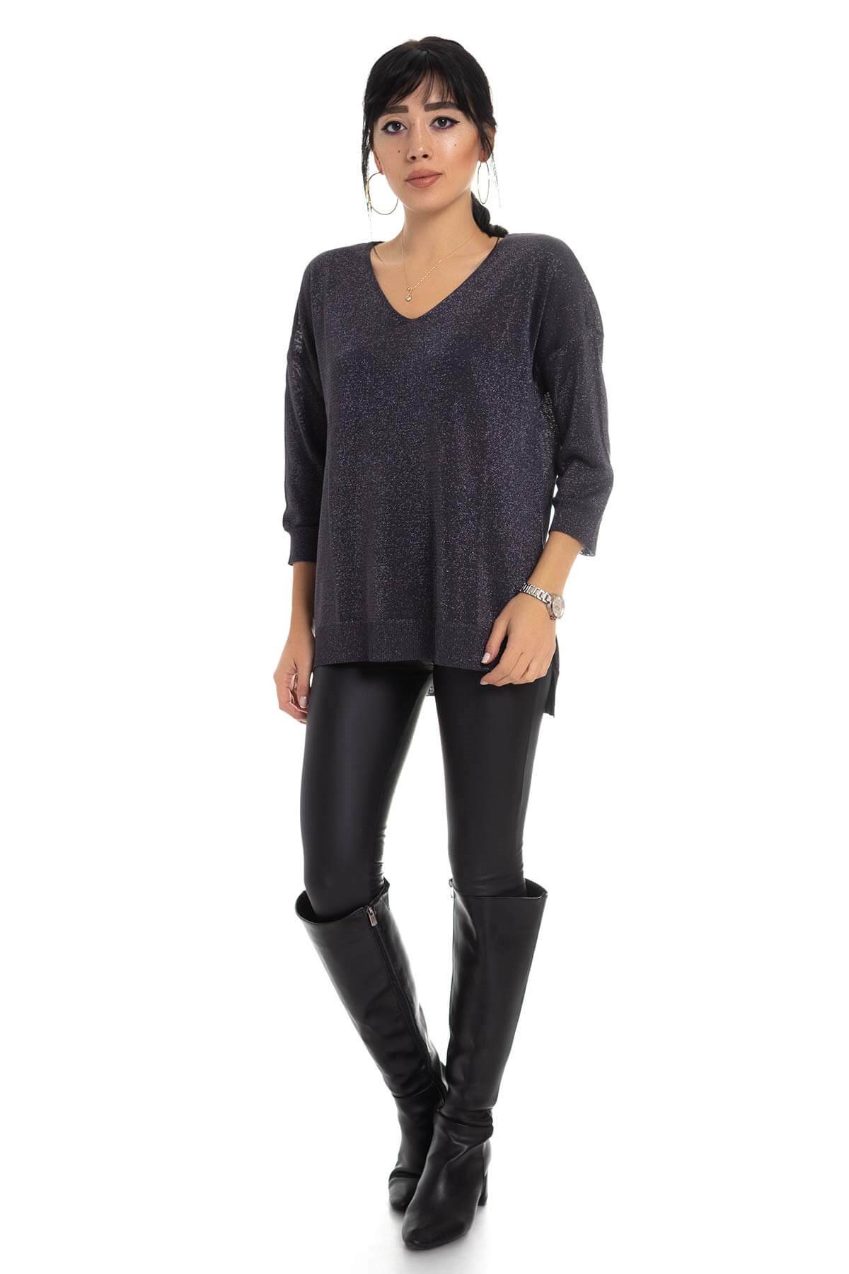 158 KB V Yaka Simli Truv.Kol İnce Triko Bluz