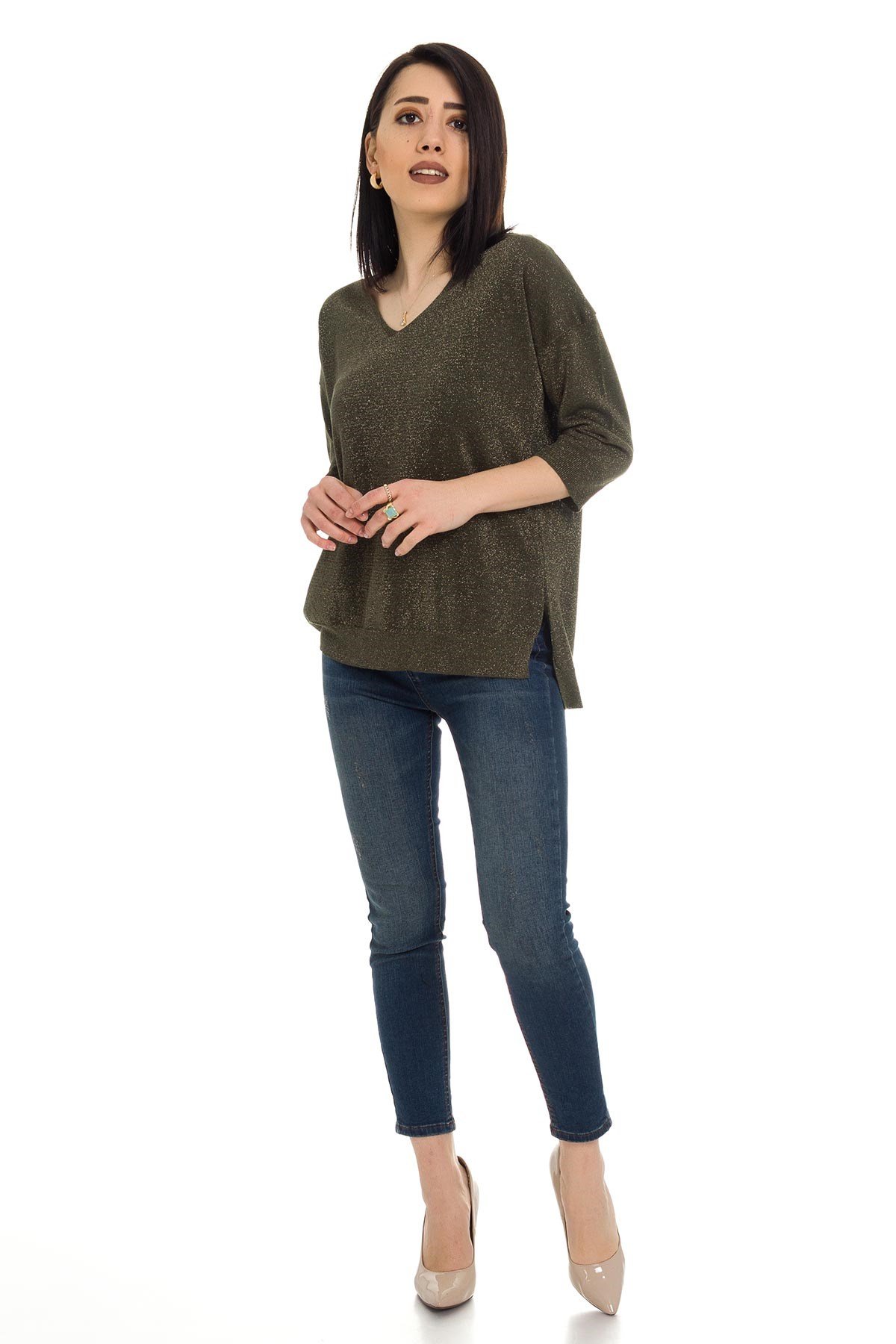 158 KB V Yaka Simli Truv.Kol İnce Triko Bluz