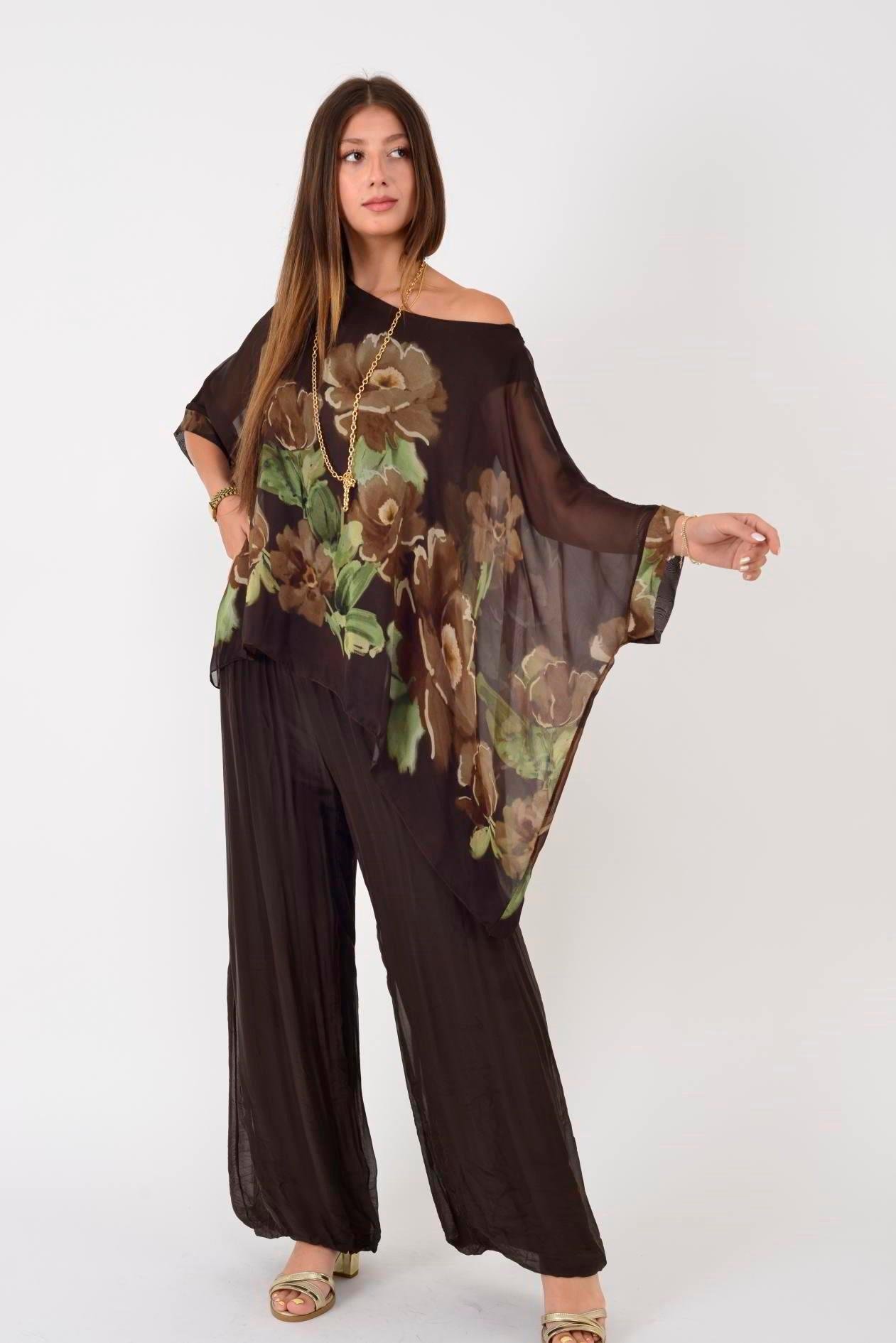 1688 Yapraklı Çiçekler Desen 2'li İpek Bluz