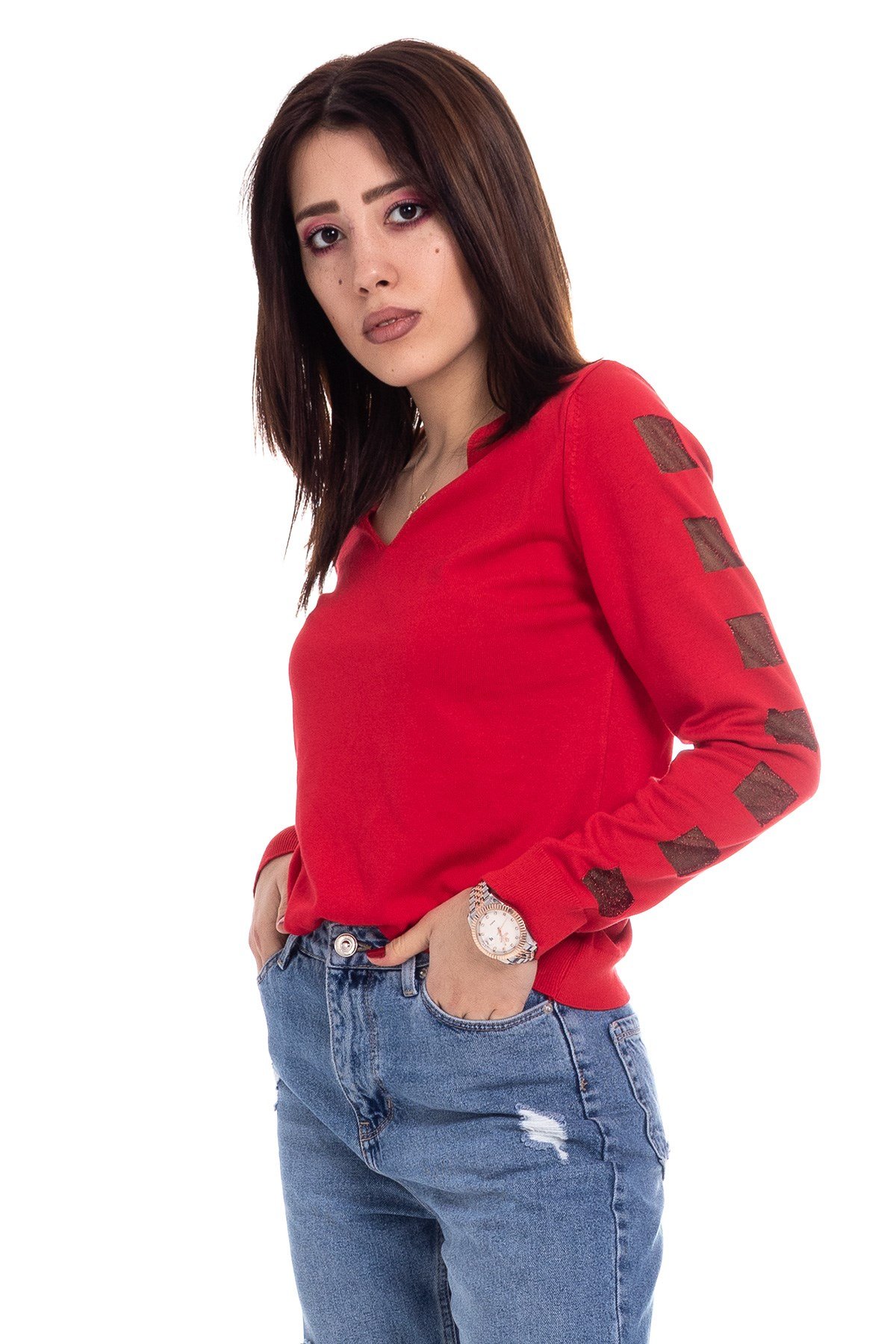 170 V Yaka Kare Kol İnce Triko Bluz