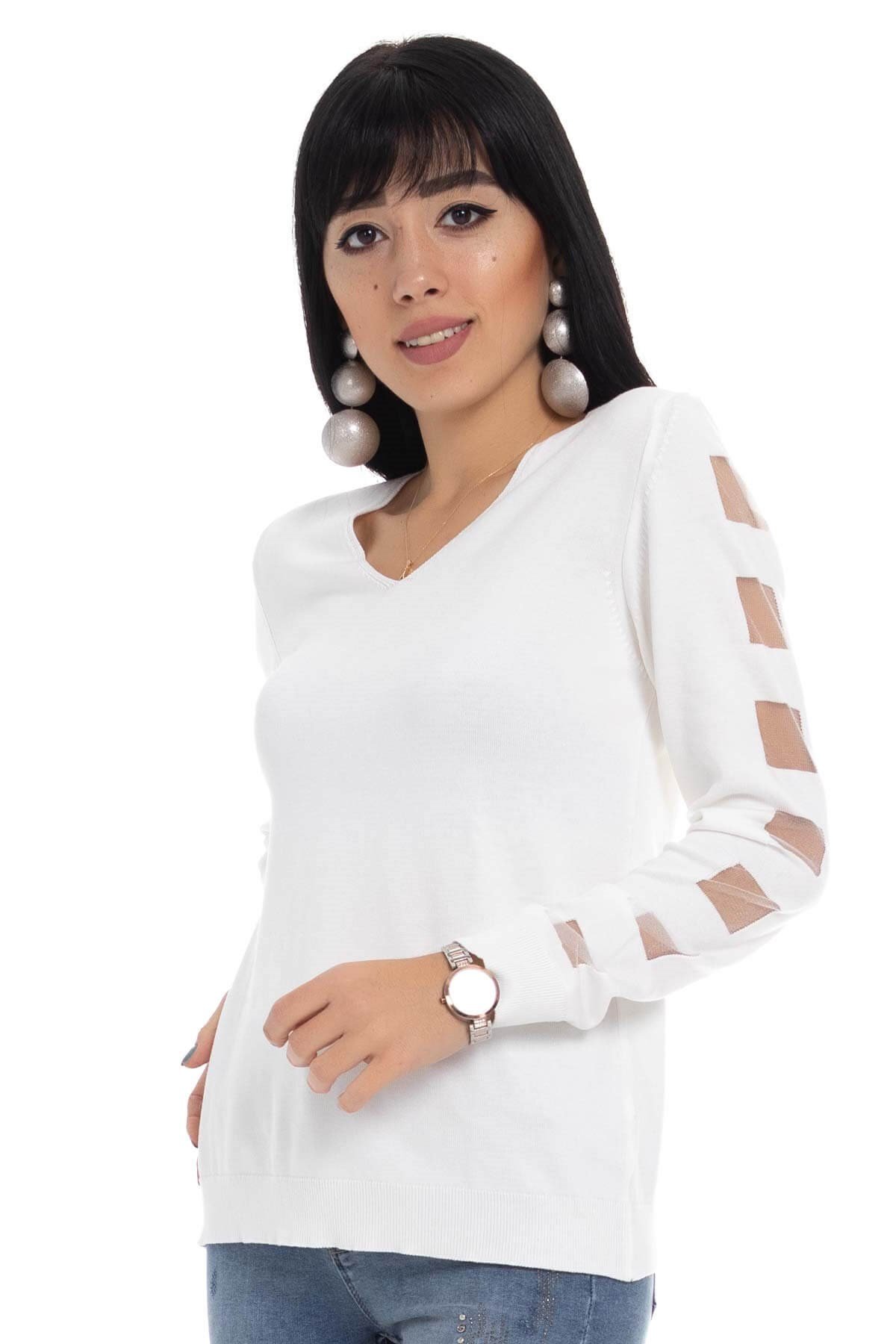 170 V Yaka Kare Kol İnce Triko Bluz