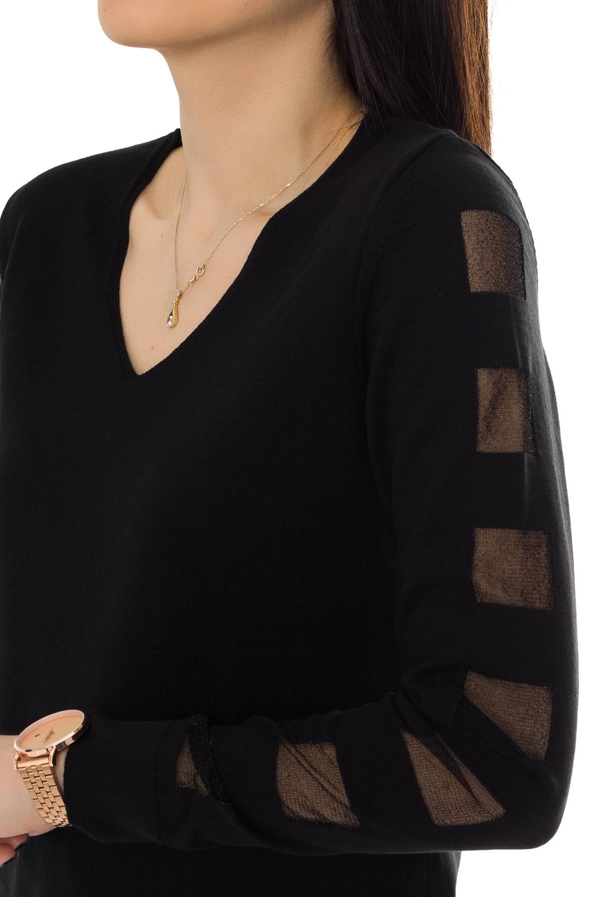 170 V Yaka Kare Kol İnce Triko Bluz