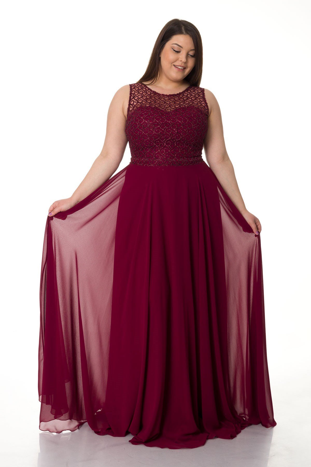 18108-B BB Simli Desenli Uzun Abiye