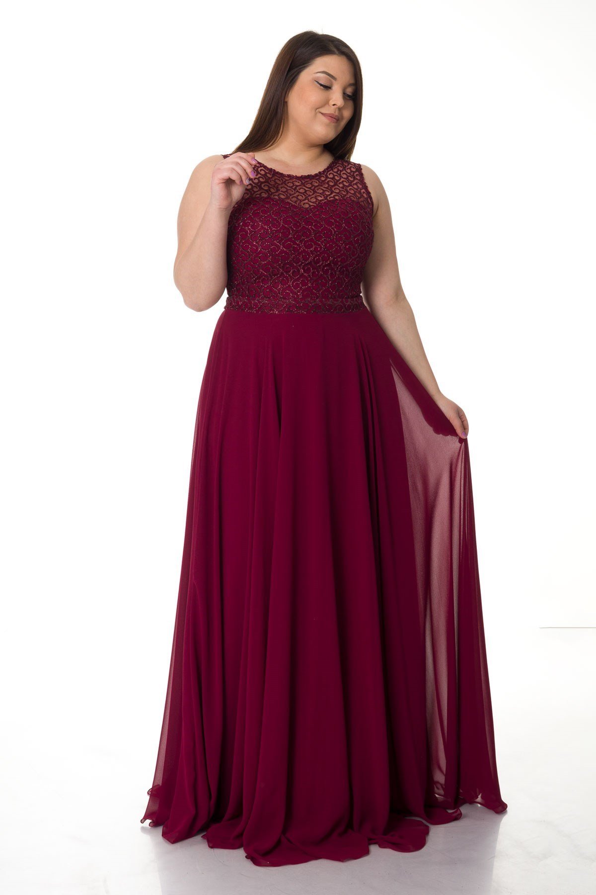 18108-B BB Simli Desenli Uzun Abiye