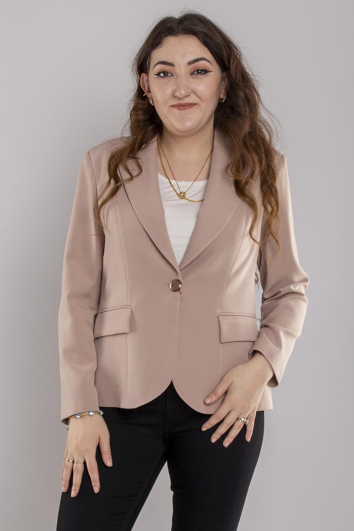 184 Büyük Beden Tek Düğme Viscon Ceket