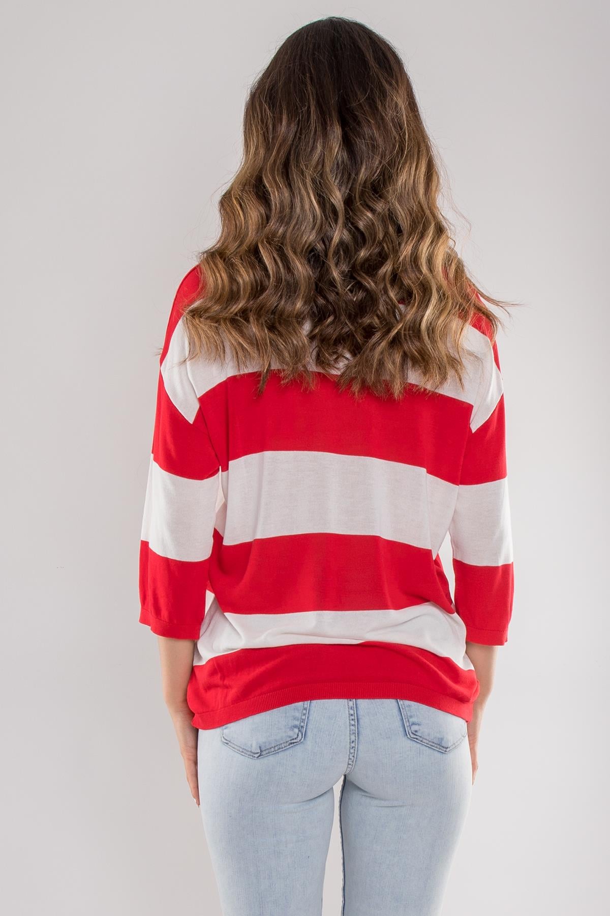 184 Kalın Çizgili Basic Triko Bluz