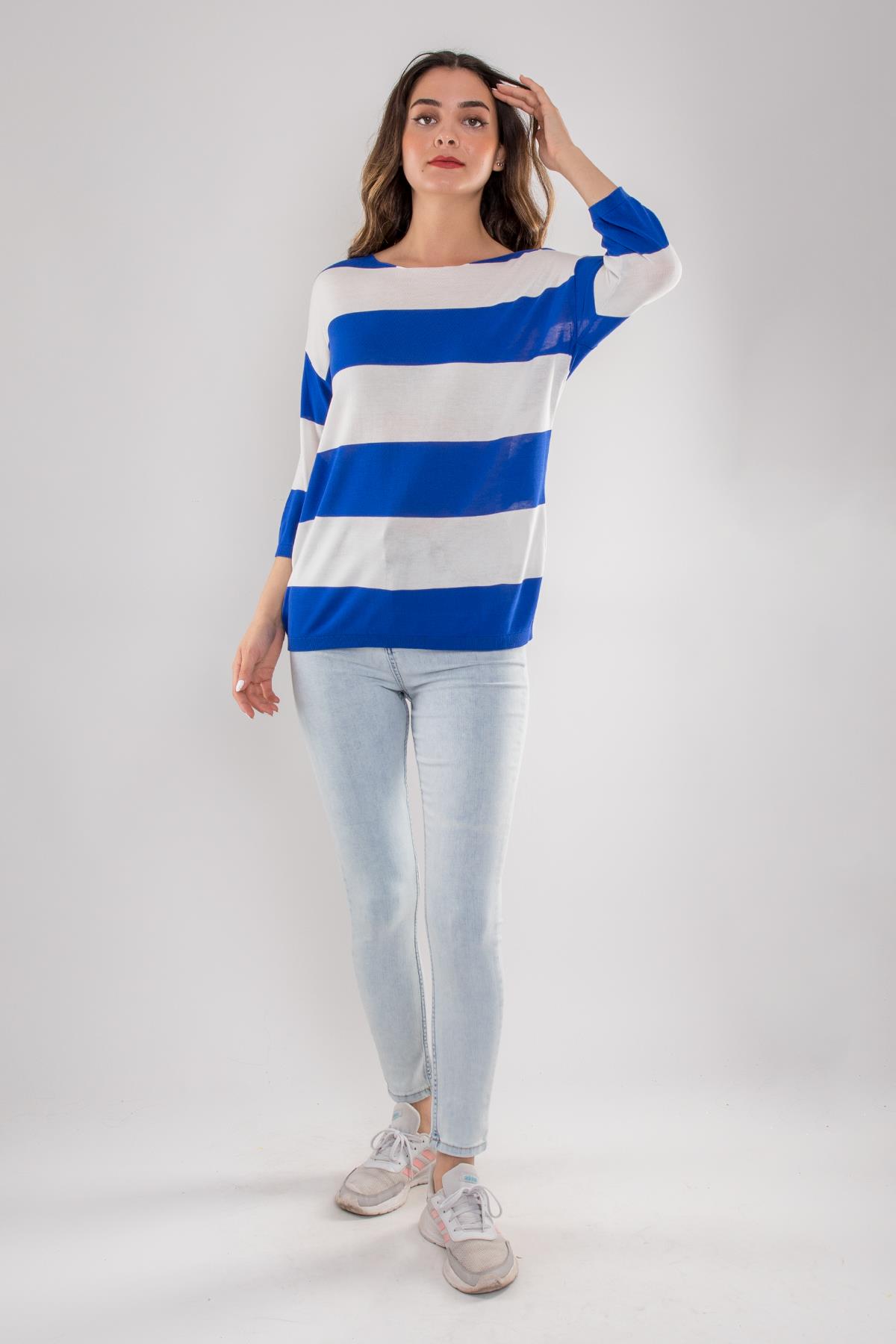 184 Kalın Çizgili Basic Triko Bluz