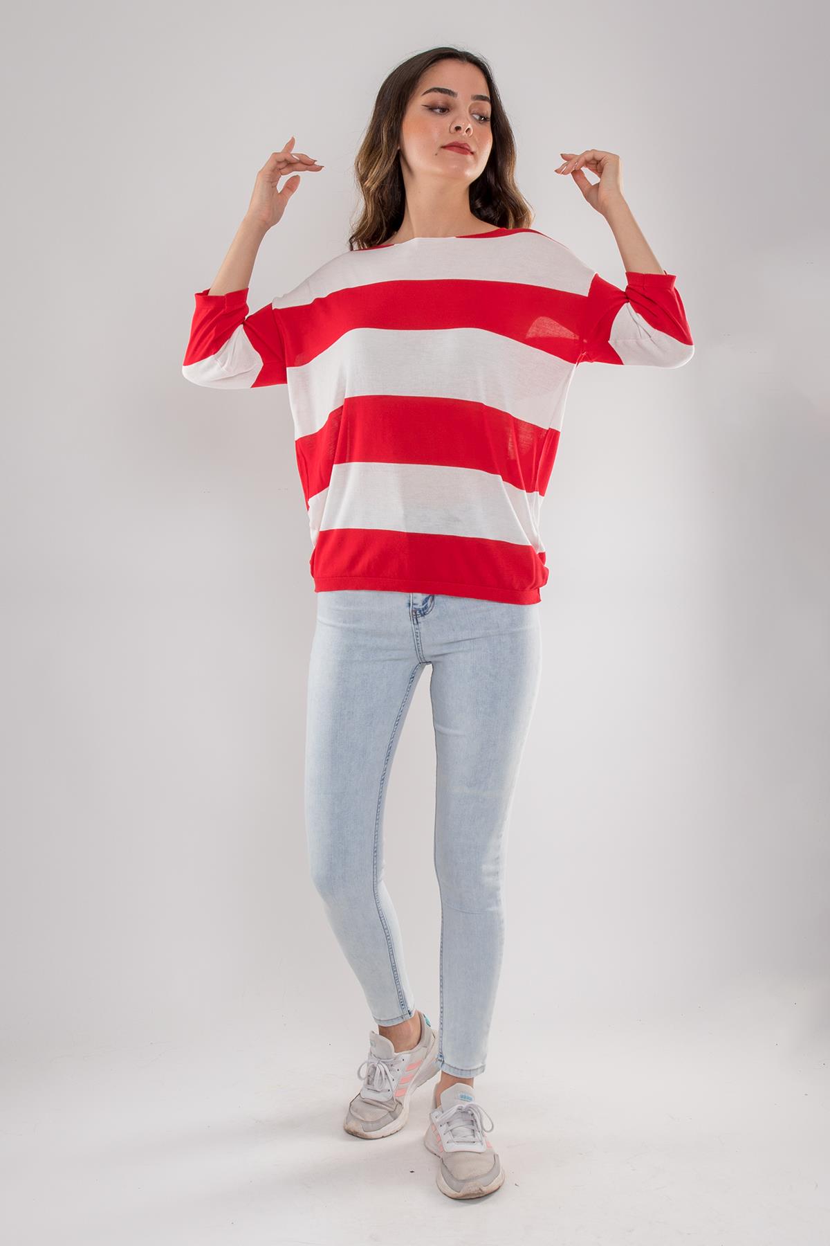 184 Kalın Çizgili Basic Triko Bluz