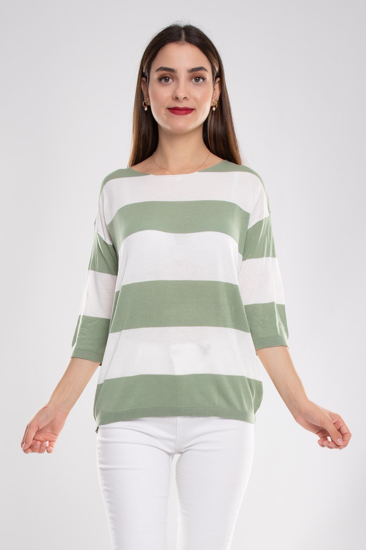 184 KB Kalın Çizgili Basic Triko Bluz