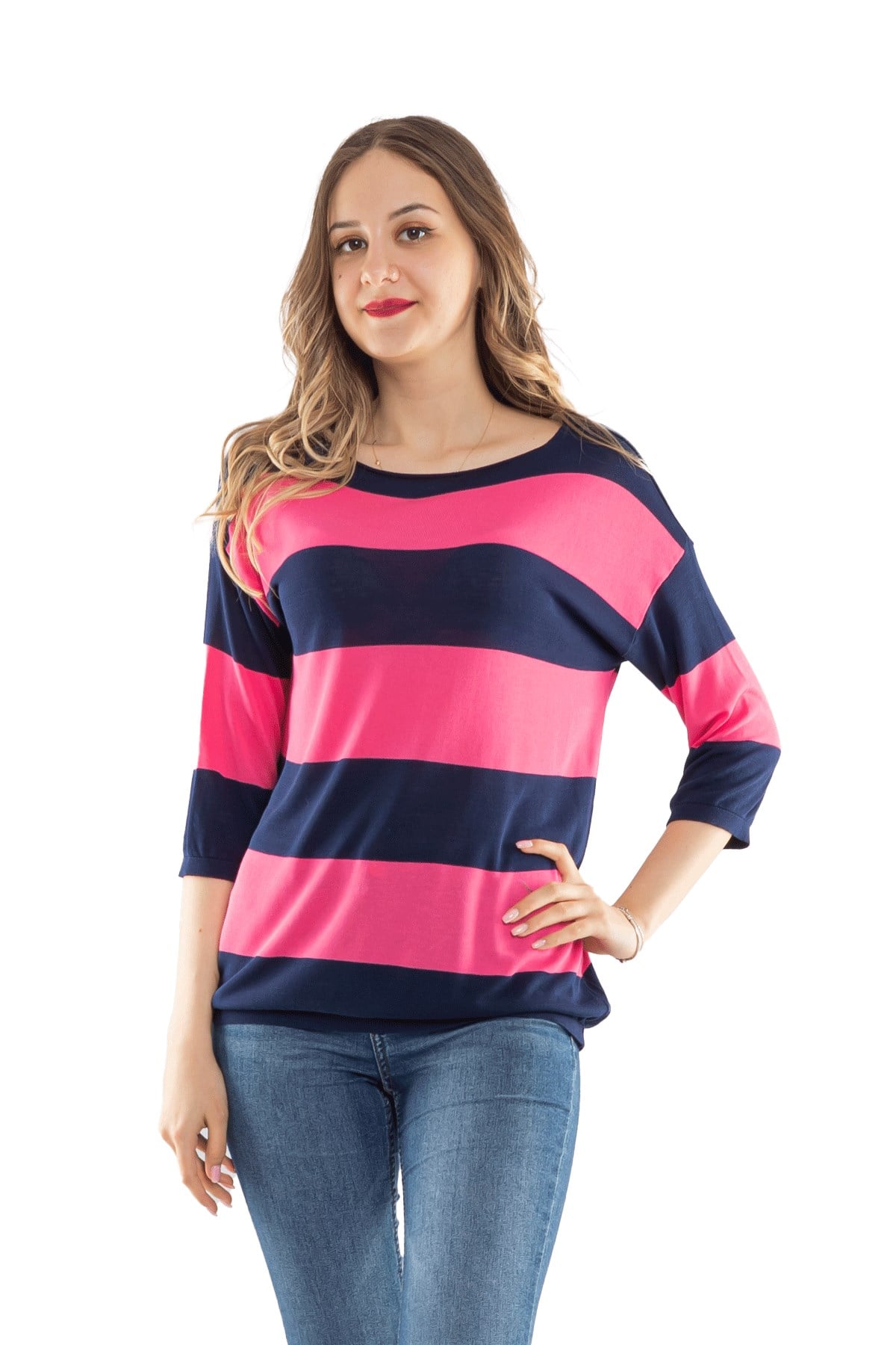 184 KB Kalın Çizgili Basic Triko Bluz