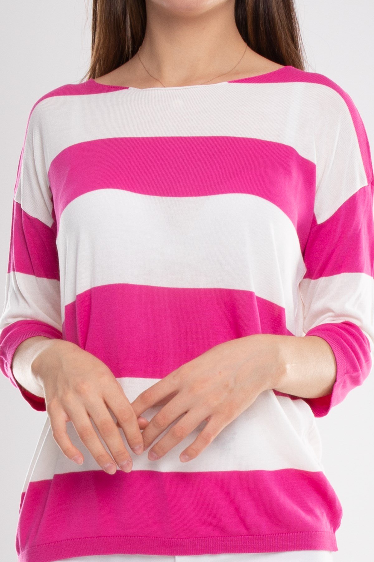 184 KB Kalın Çizgili Basic Triko Bluz