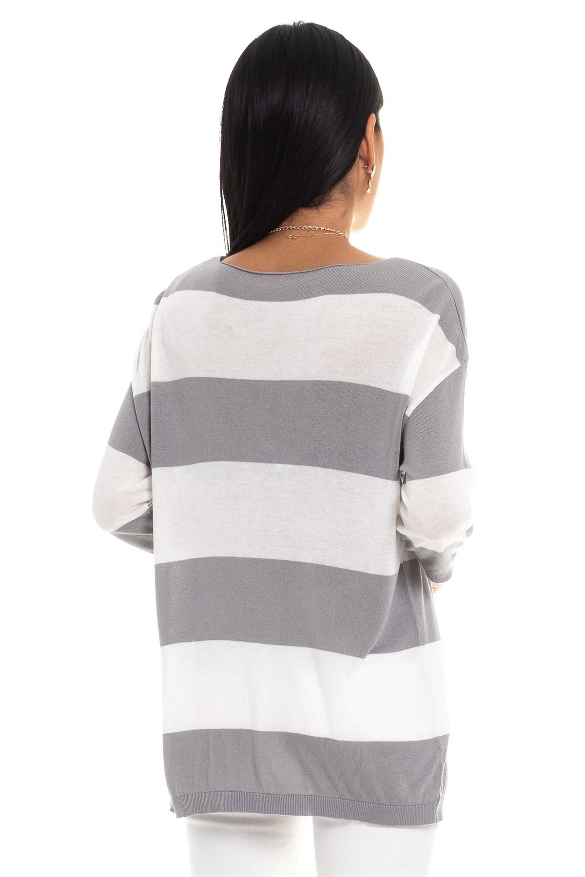 184 KB Kalın Çizgili Basic Triko Bluz