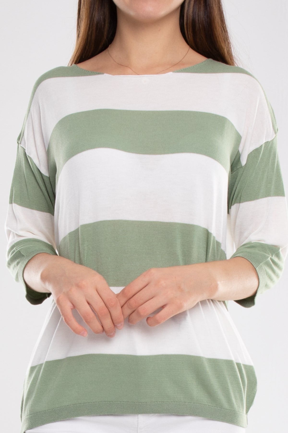 184 KB Kalın Çizgili Basic Triko Bluz