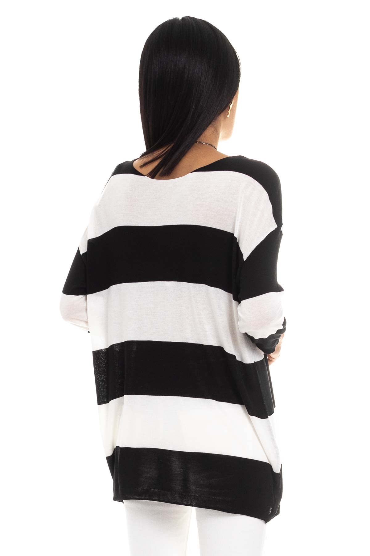 184 KB Kalın Çizgili Basic Triko Bluz