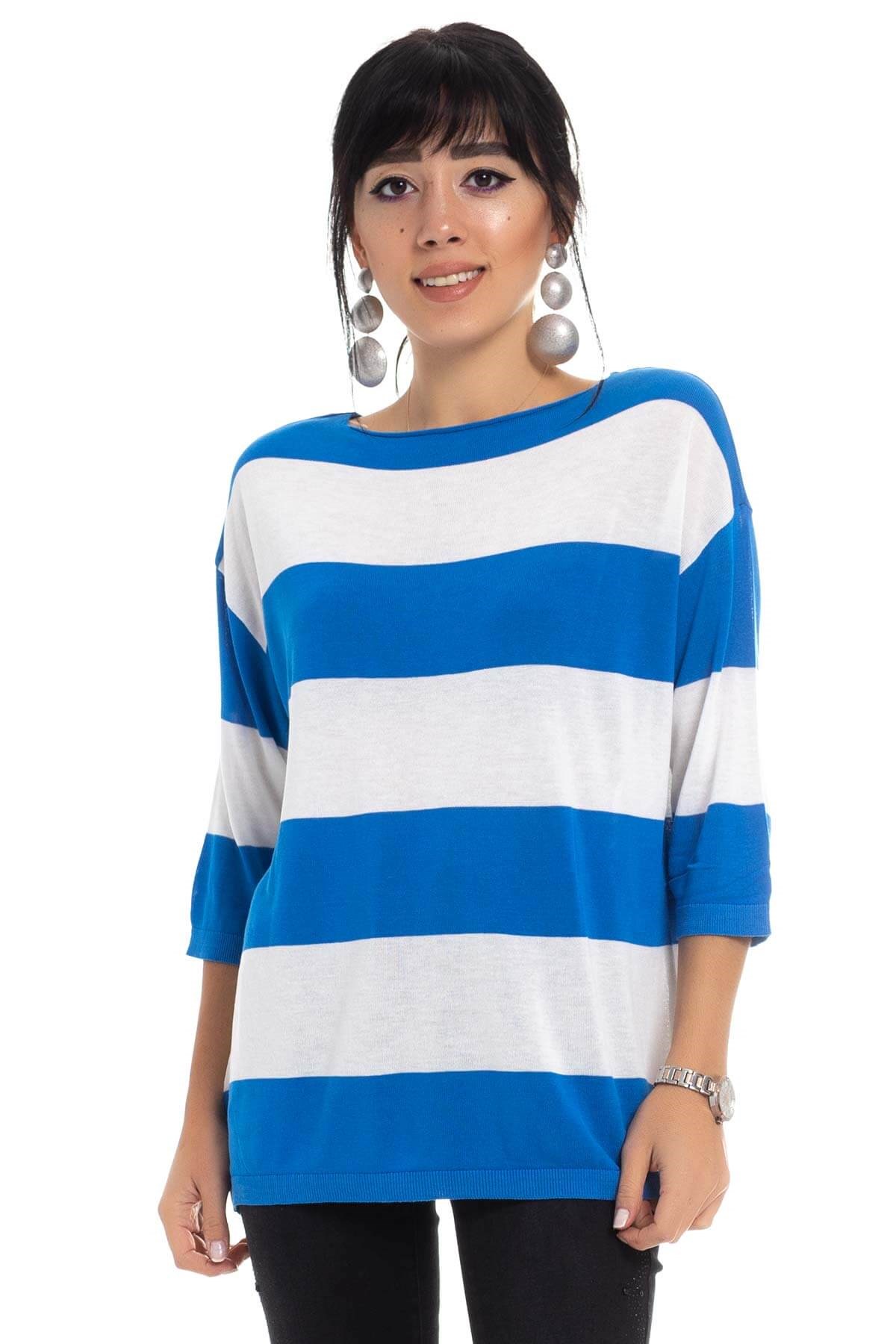 184 KB Kalın Çizgili Basic Triko Bluz