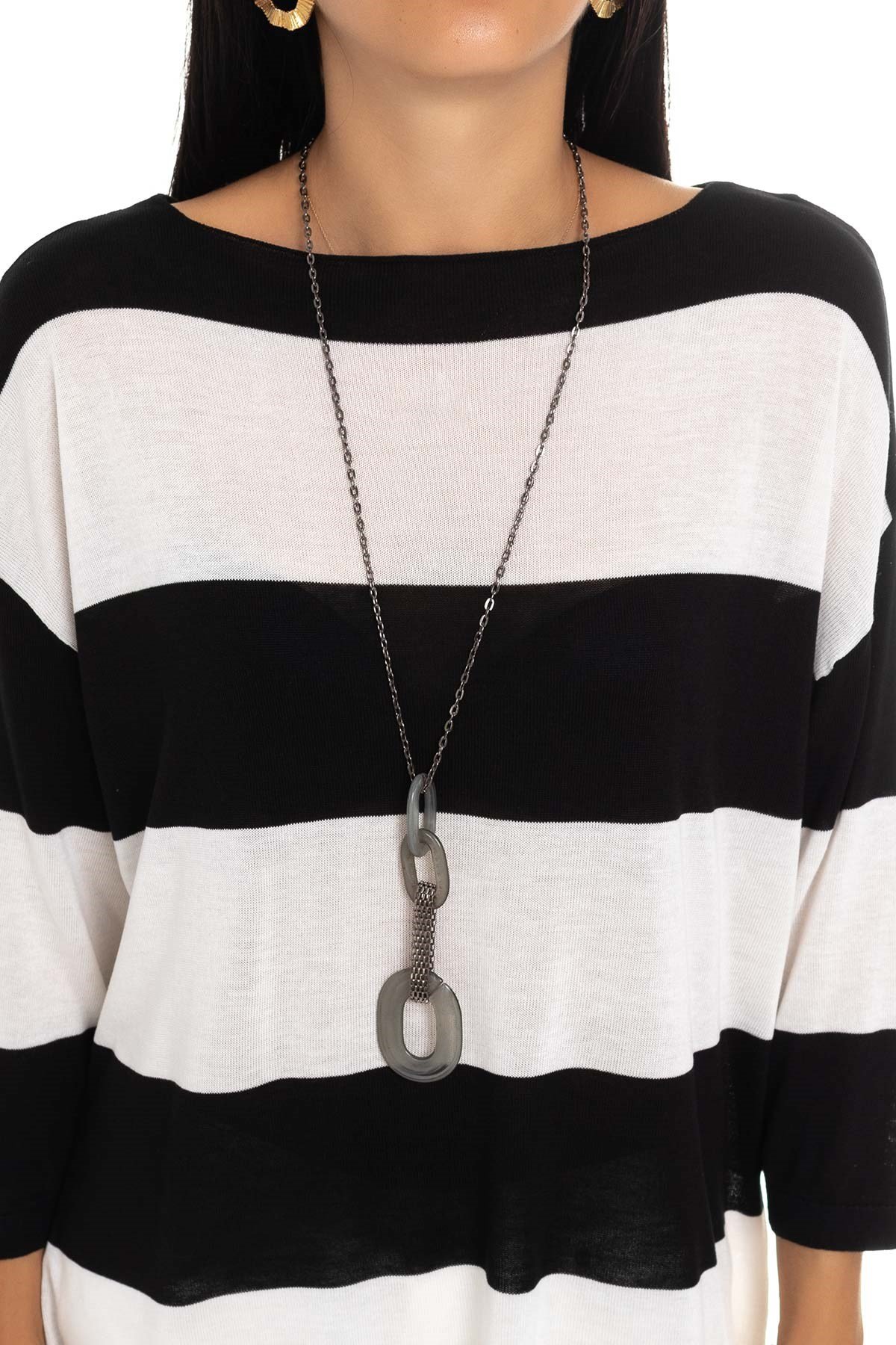 184 KB Kalın Çizgili Basic Triko Bluz