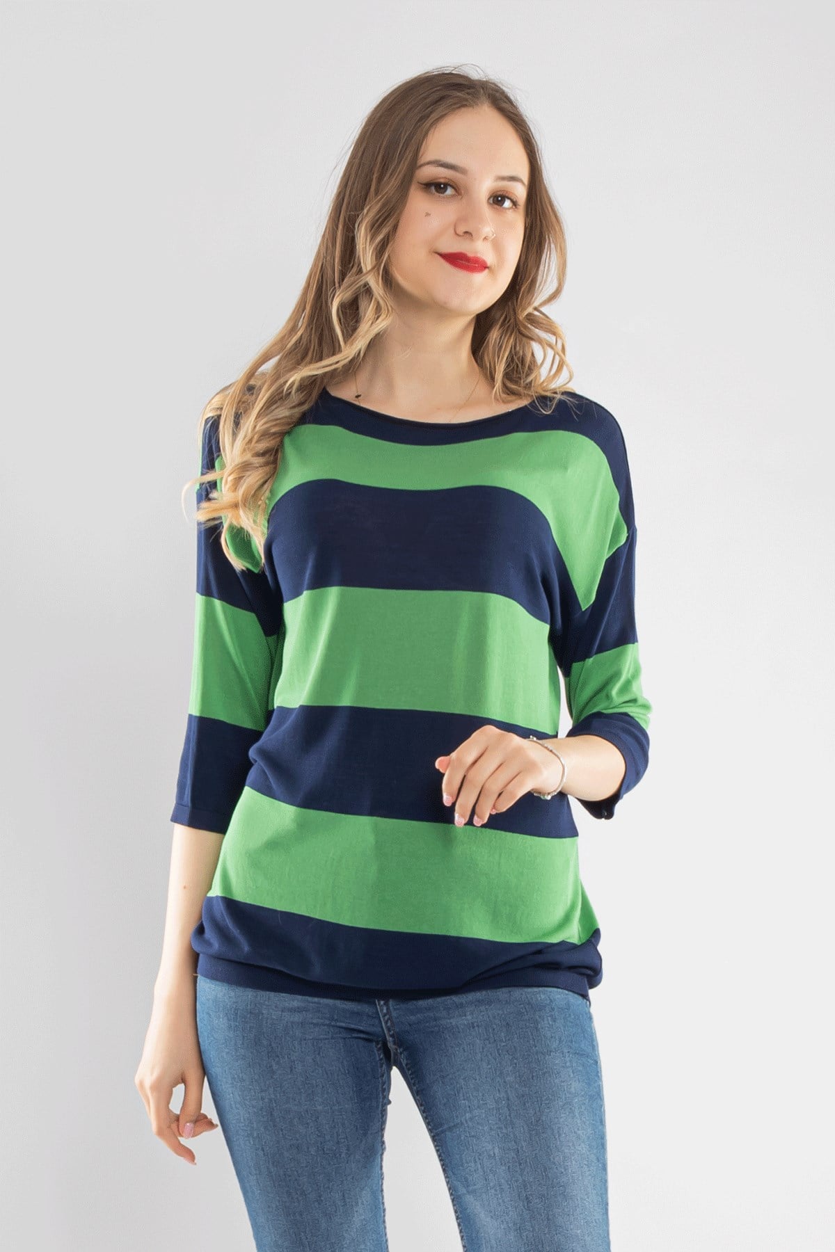 184 KB Kalın Çizgili Basic Triko Bluz