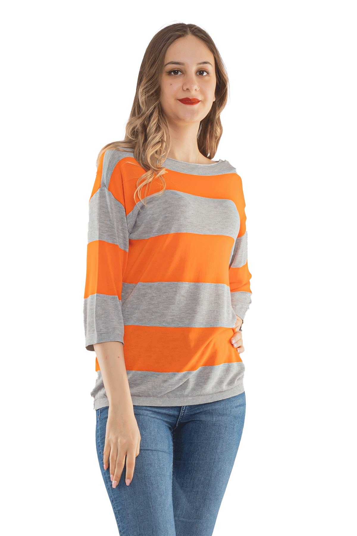 184 KB Kalın Çizgili Basic Triko Bluz