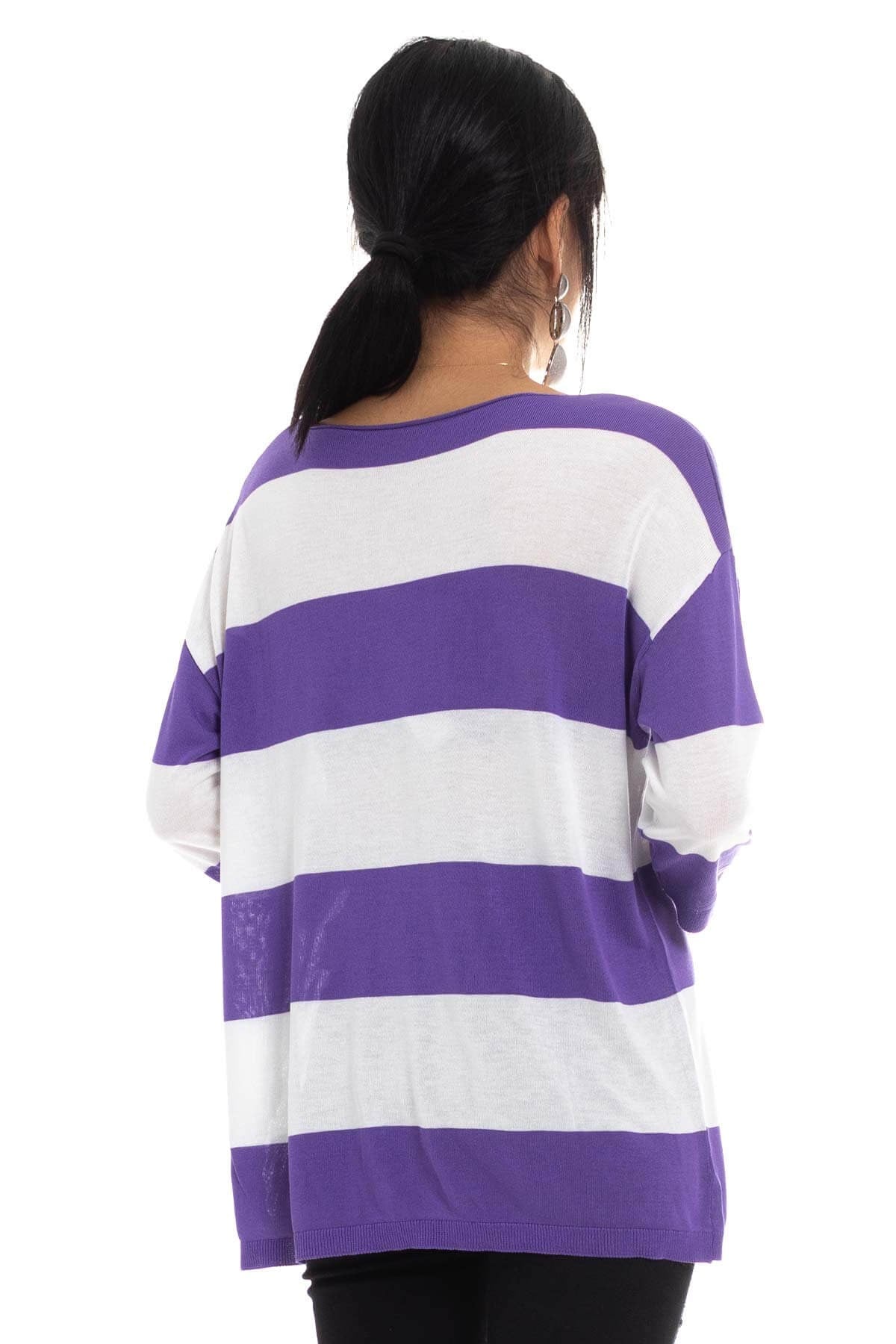 184 KB Kalın Çizgili Basic Triko Bluz