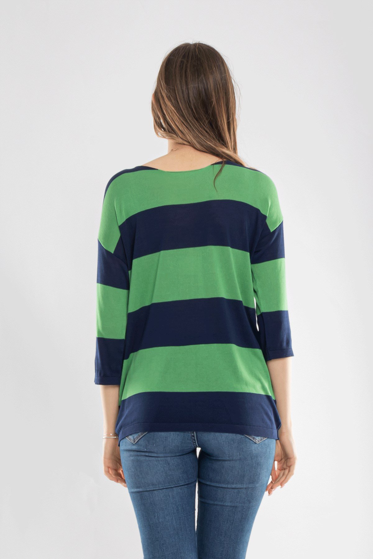 184 KB Kalın Çizgili Basic Triko Bluz