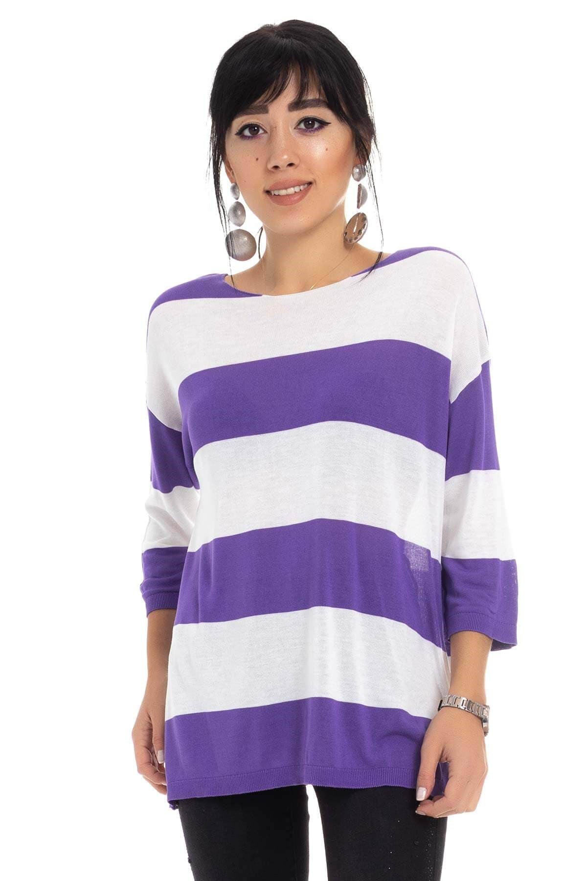 184 KB Kalın Çizgili Basic Triko Bluz