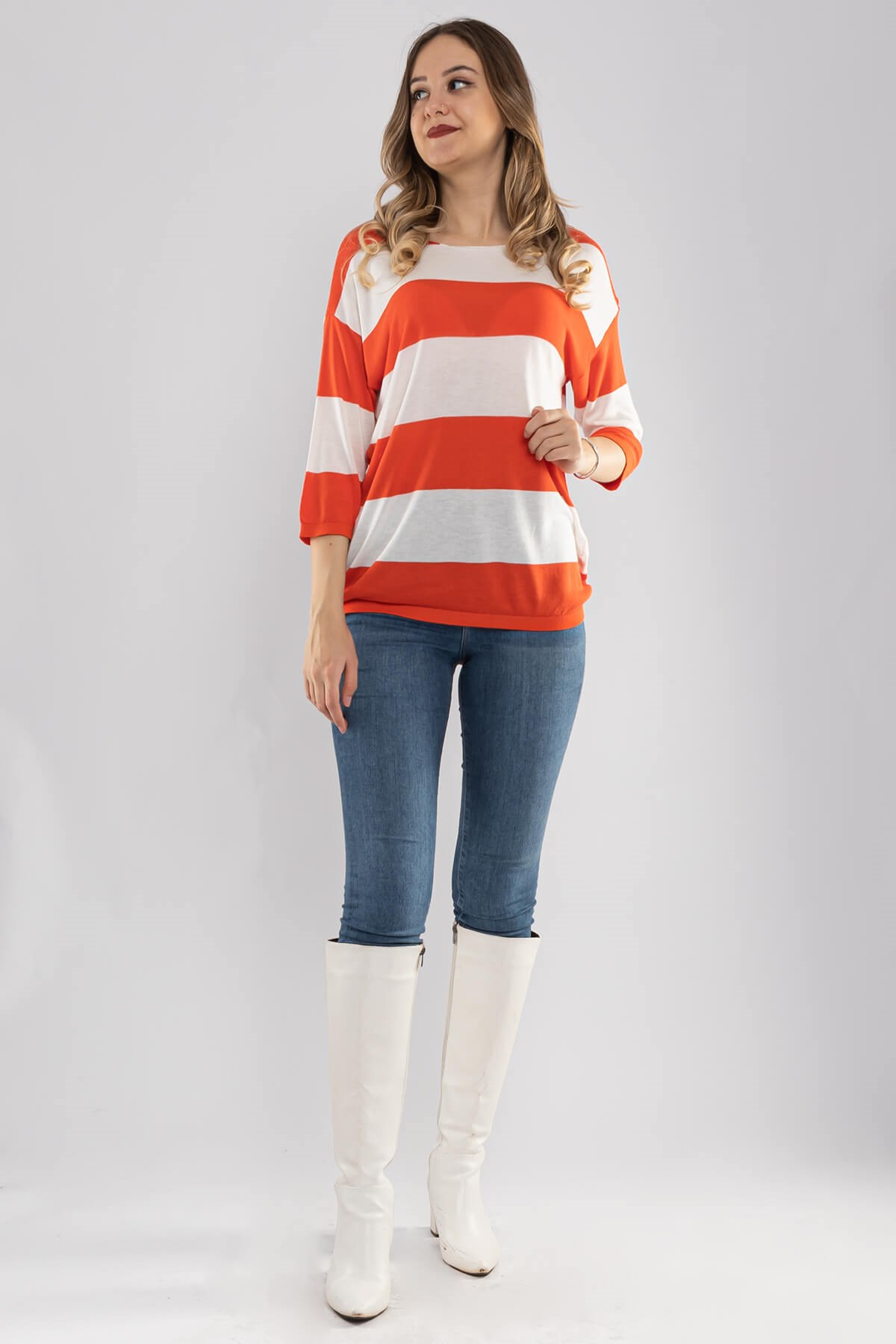 184 KB Kalın Çizgili Basic Triko Bluz