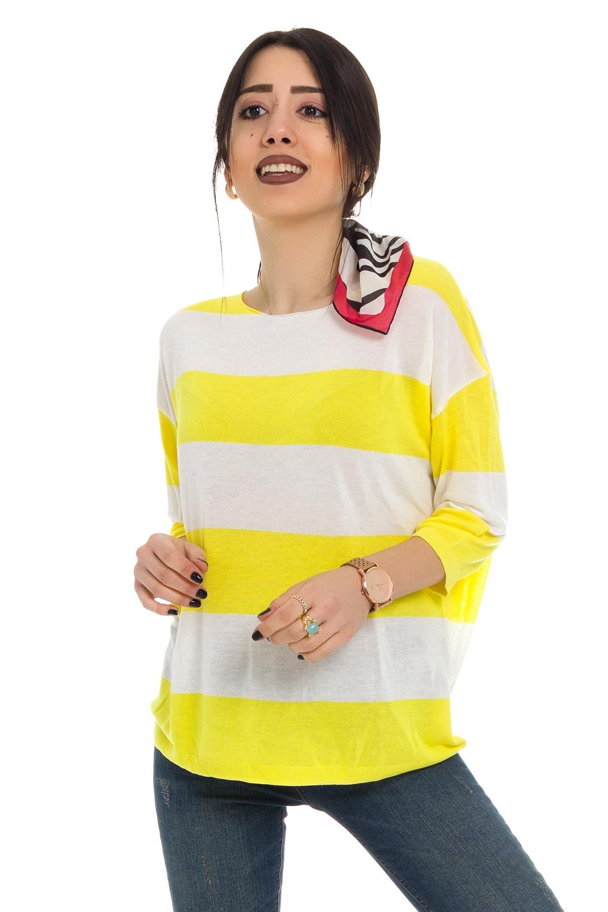 184 KB Kalın Çizgili Basic Triko Bluz