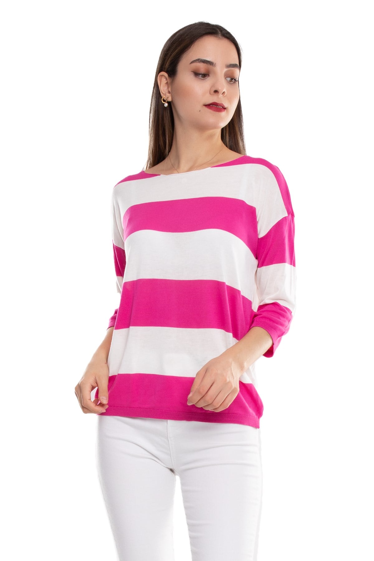 184 KB Kalın Çizgili Basic Triko Bluz