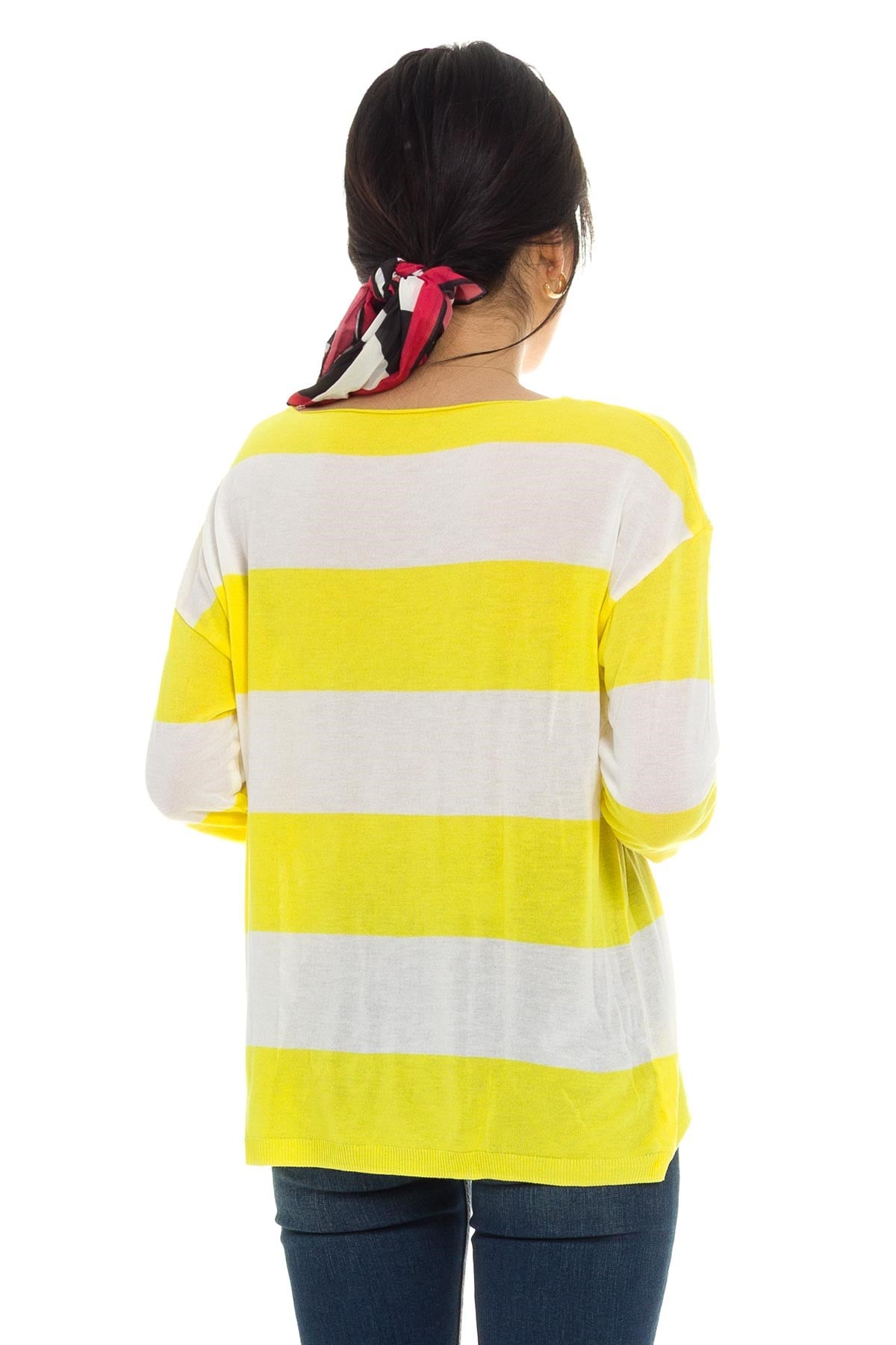 184 KB Kalın Çizgili Basic Triko Bluz