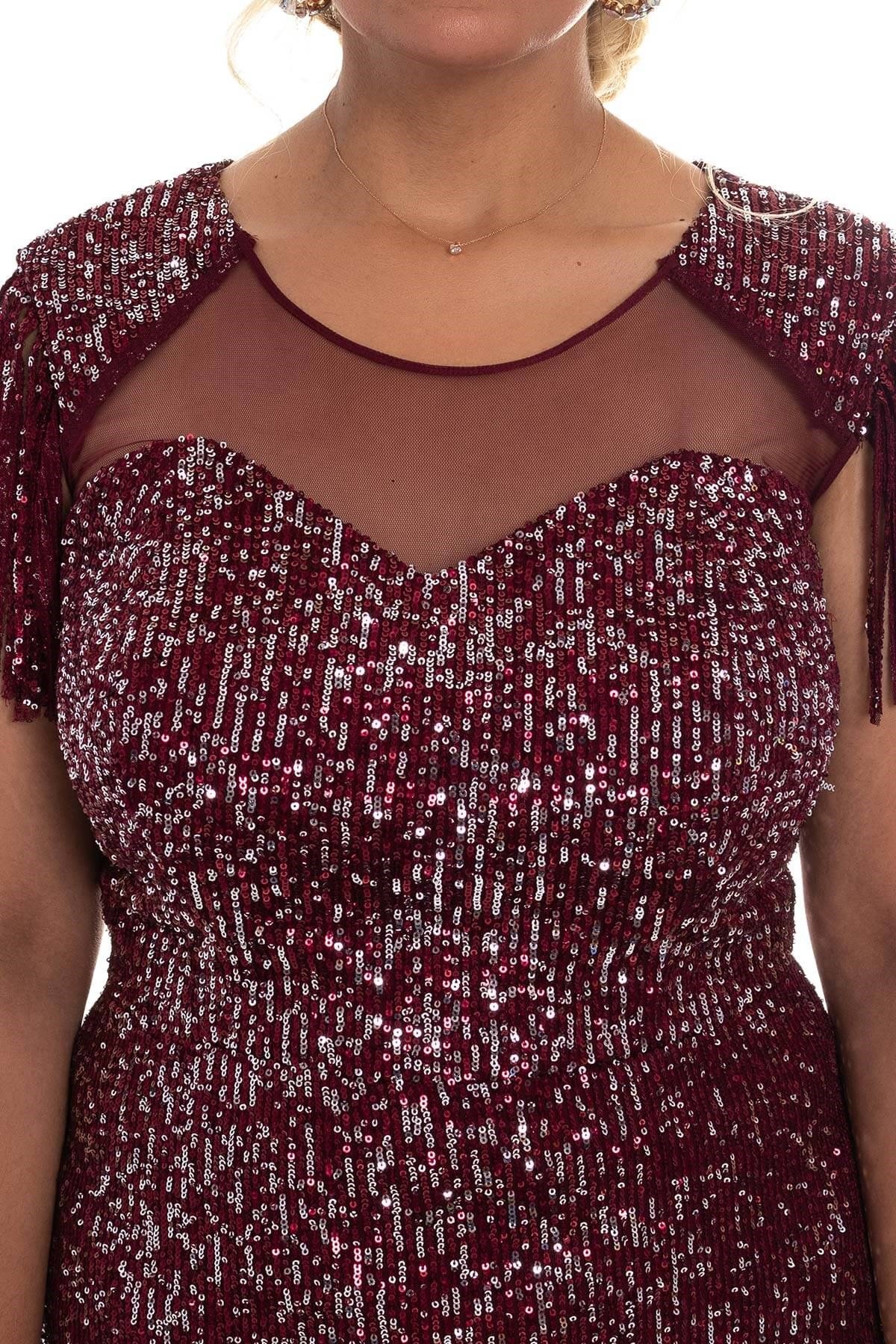 19164 BB Omuz Püskül Pulpayet Uzun Elbise