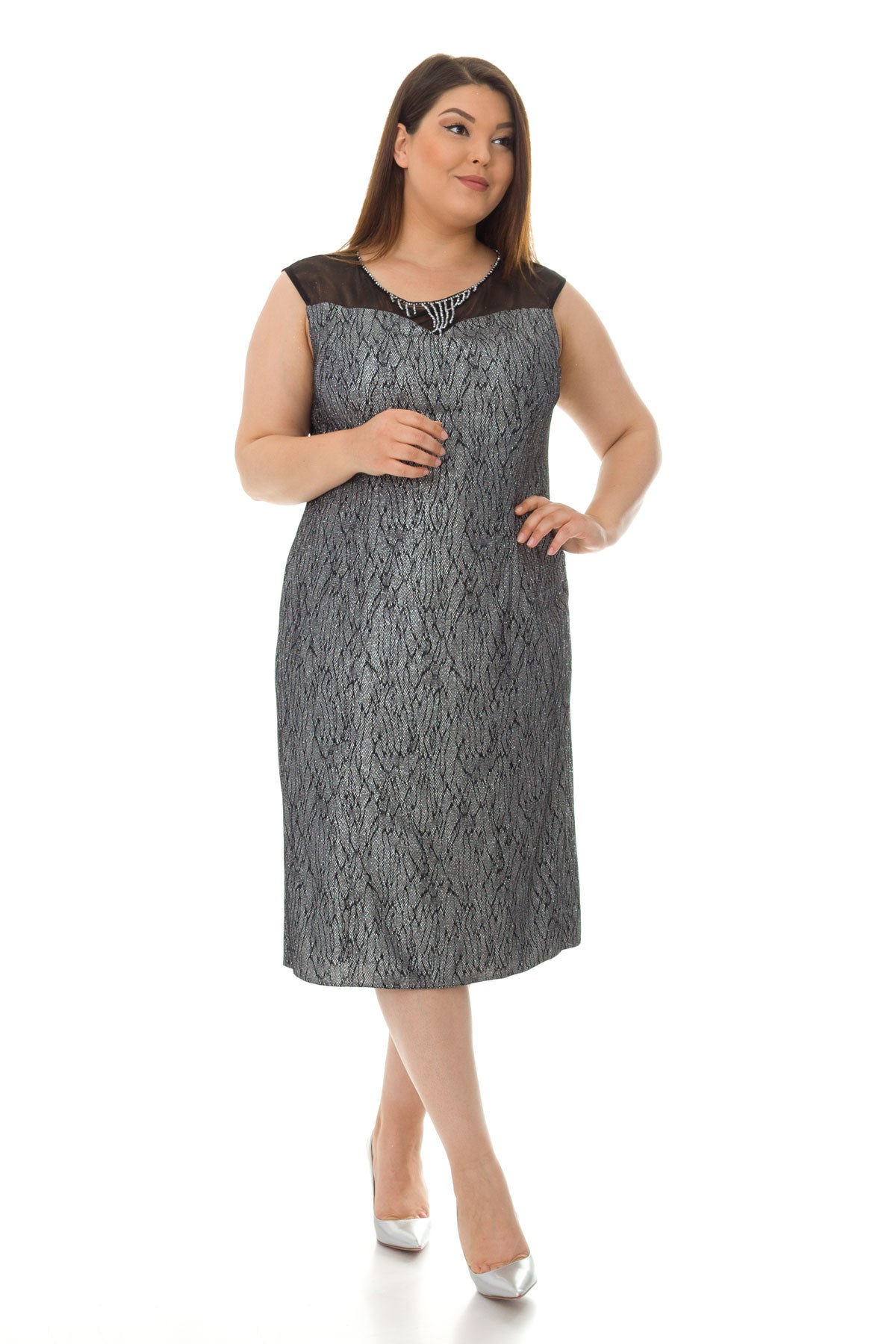 1917 BB KENDİNDEN DESENLİ KISA ABİYE ELBİSE