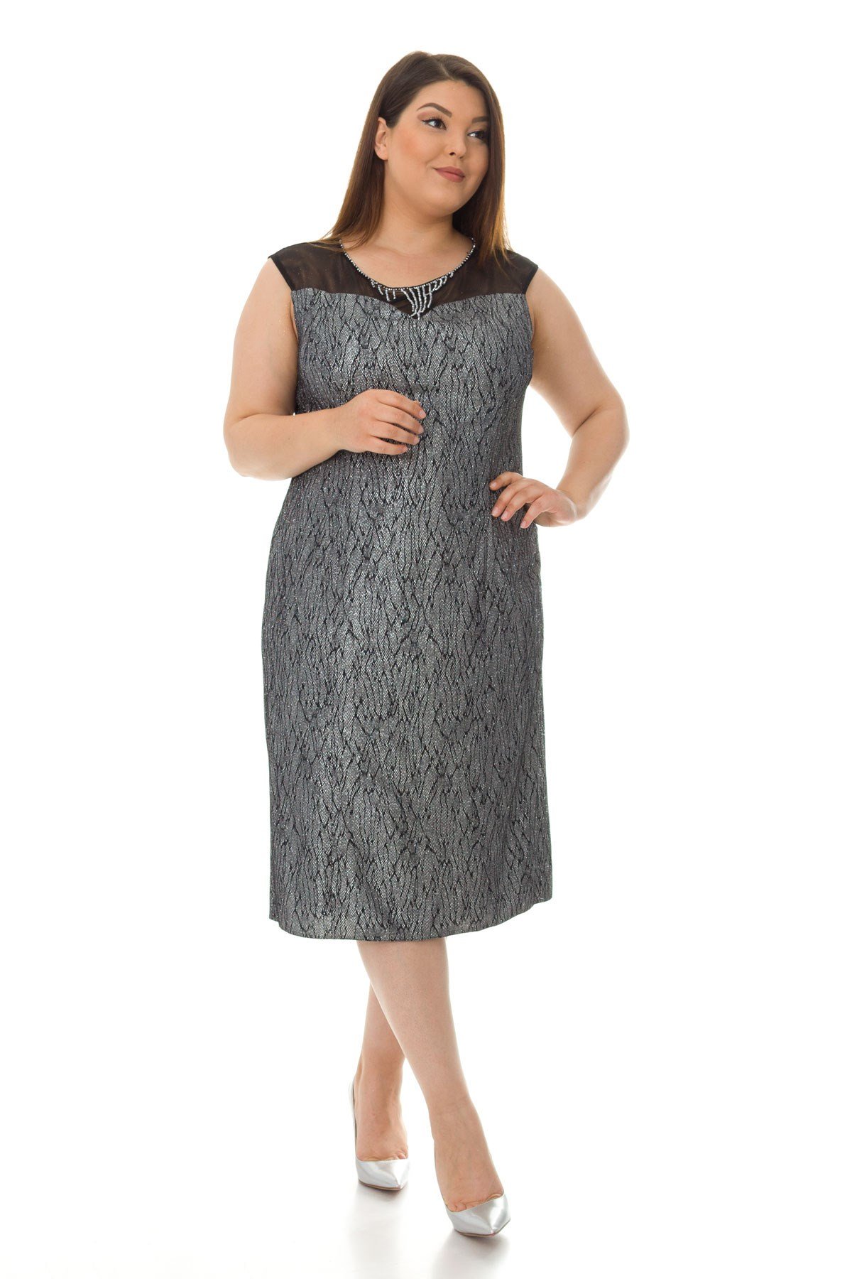 1917 BB KENDİNDEN DESENLİ KISA ABİYE ELBİSE