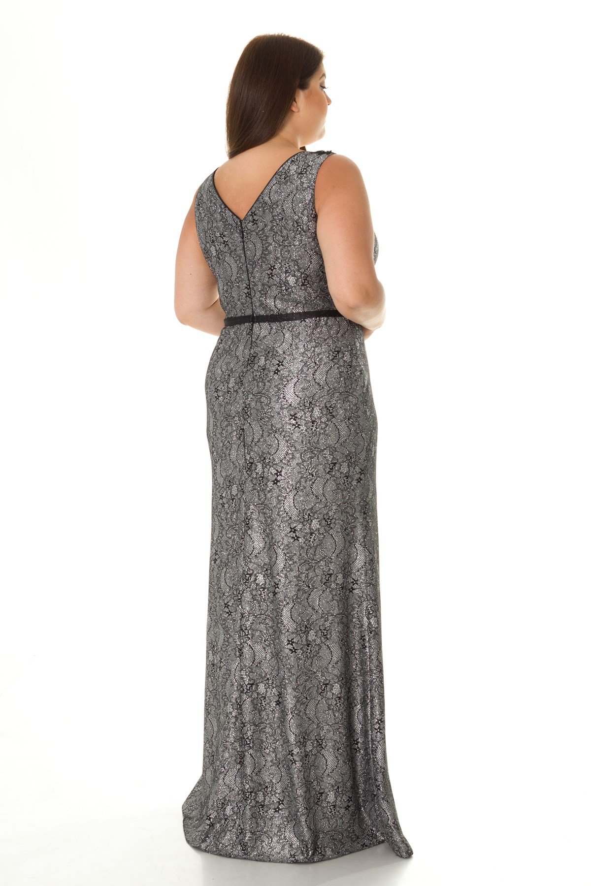 19190 BB DESENLİ SİMLİ YAKA BONCUKLU ELBİSE