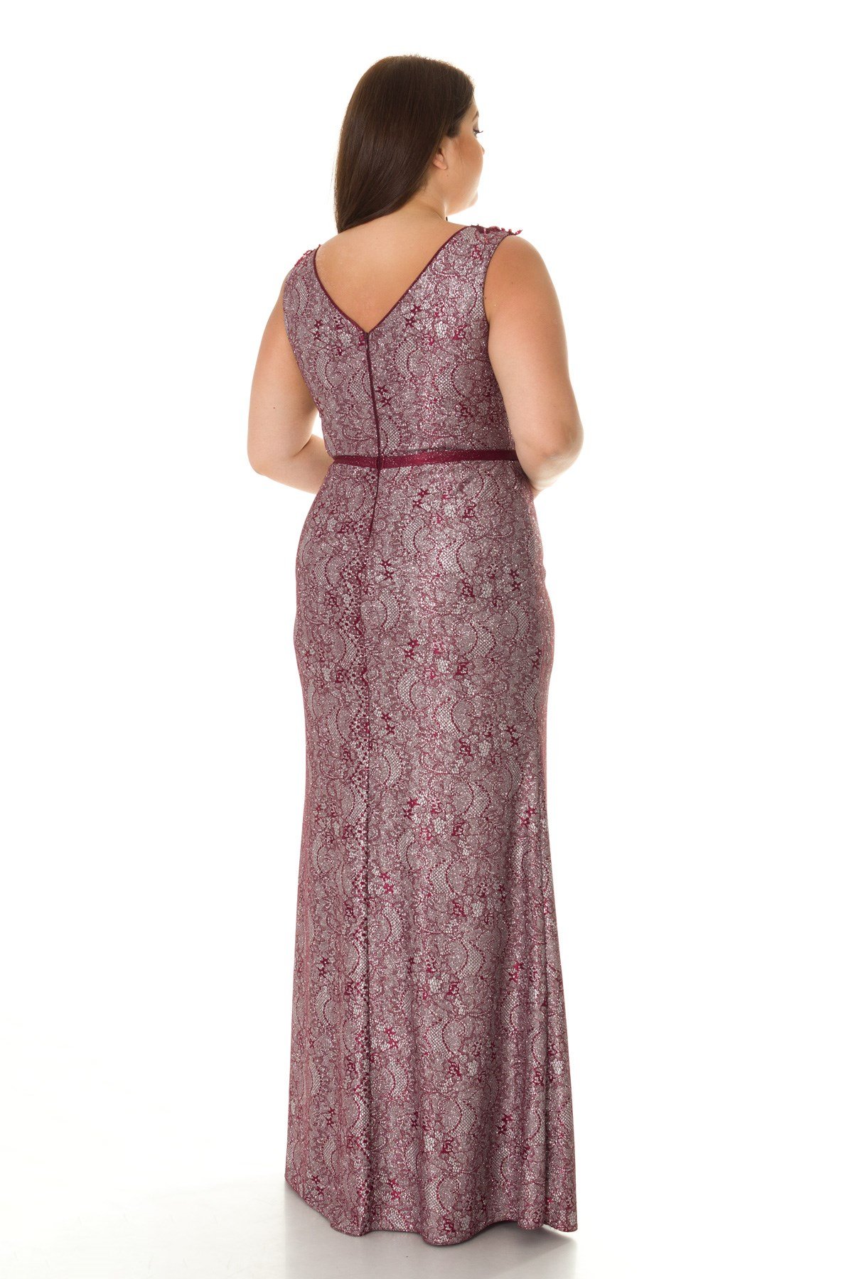 19190 BB DESENLİ SİMLİ YAKA BONCUKLU ELBİSE